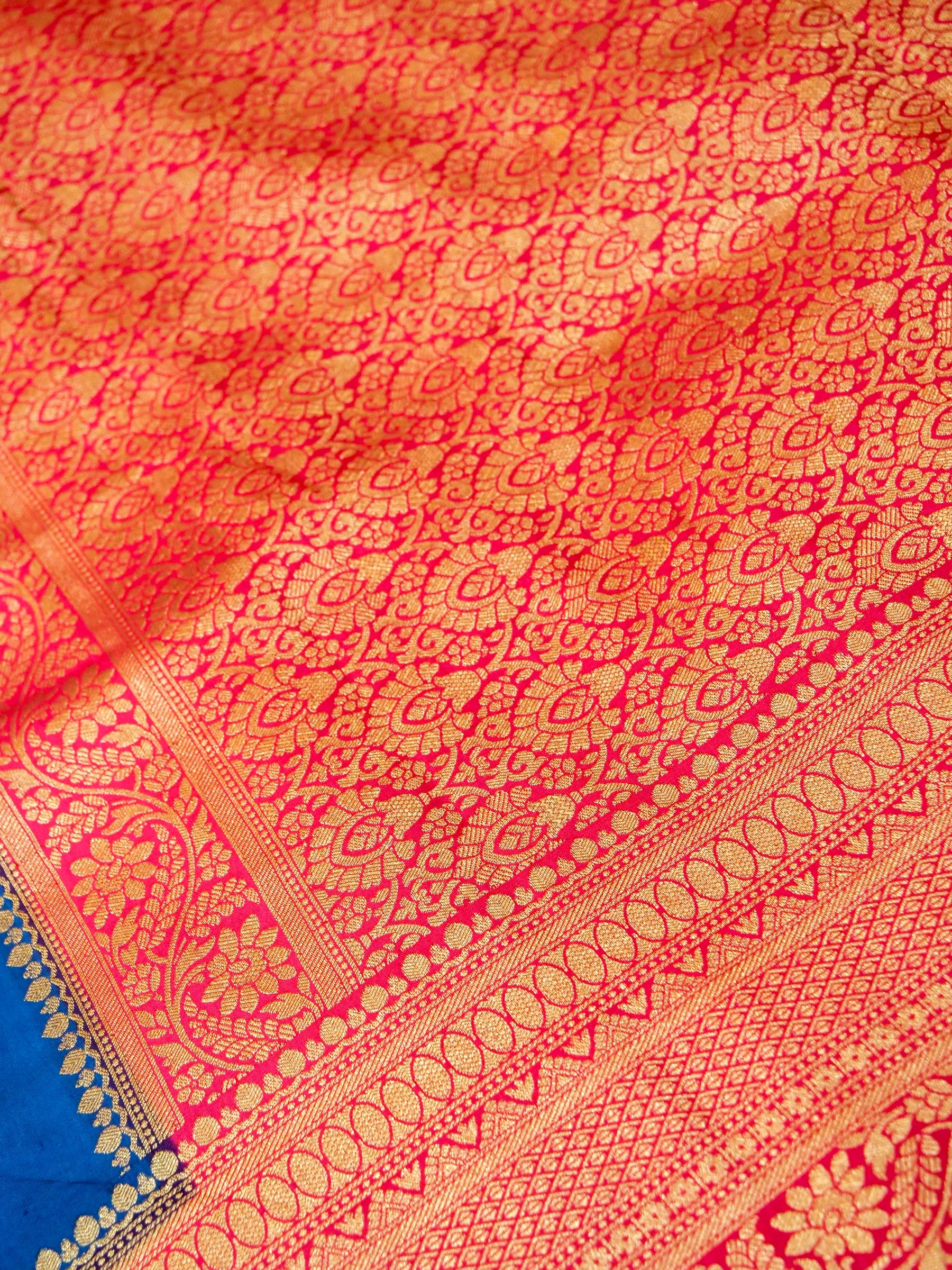 Royal Blue Crepe Georgette Silk Saree with Pink Border