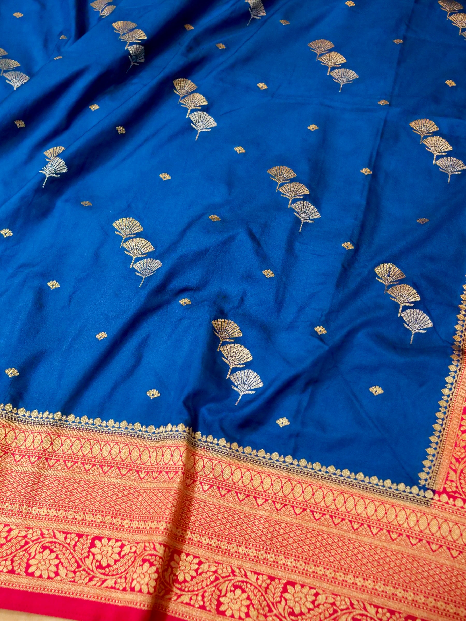 Royal Blue Crepe Georgette Silk Saree with Pink Border