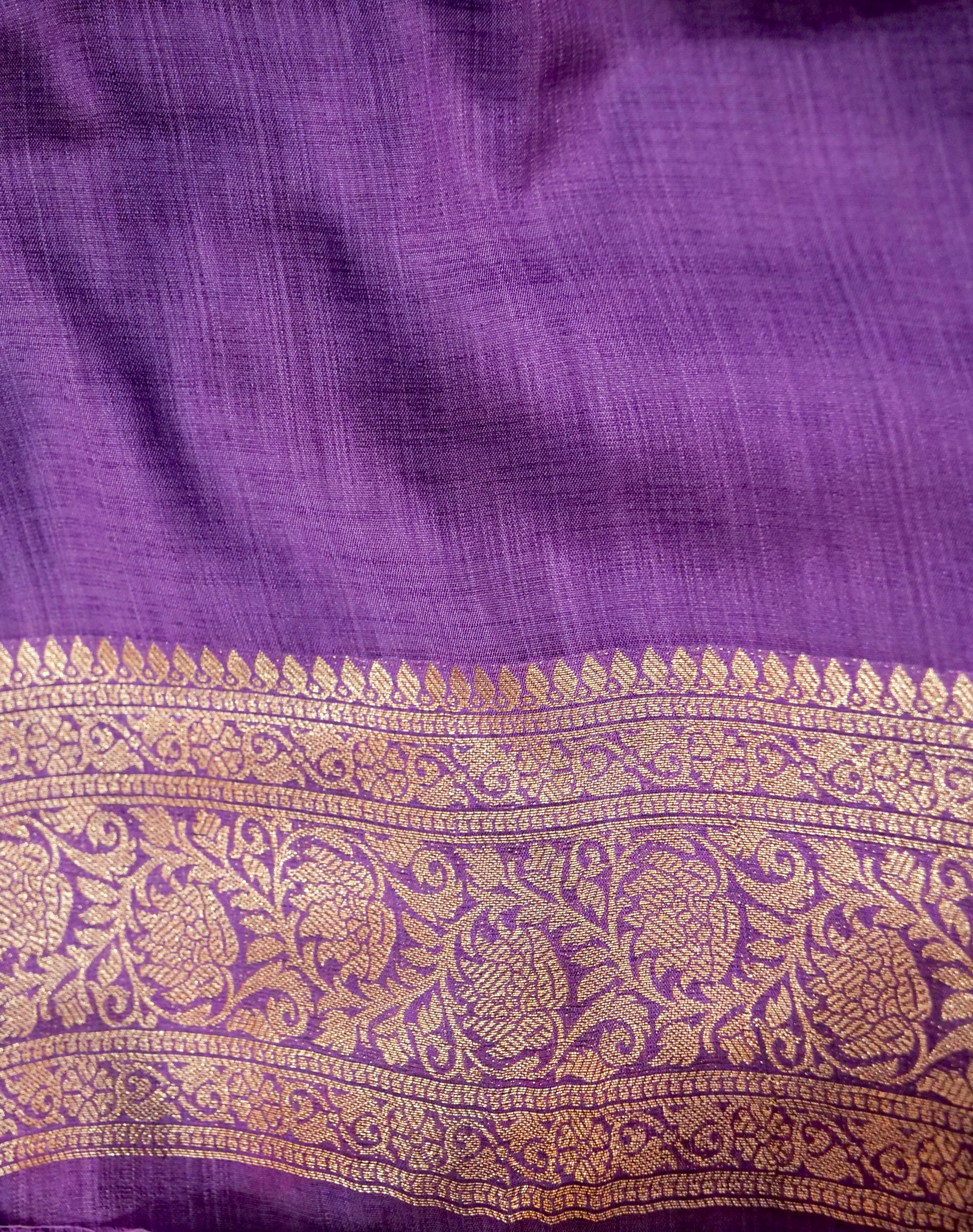 Royal Purple Raw Silk Saree with Intricate Gold Floral Weaving