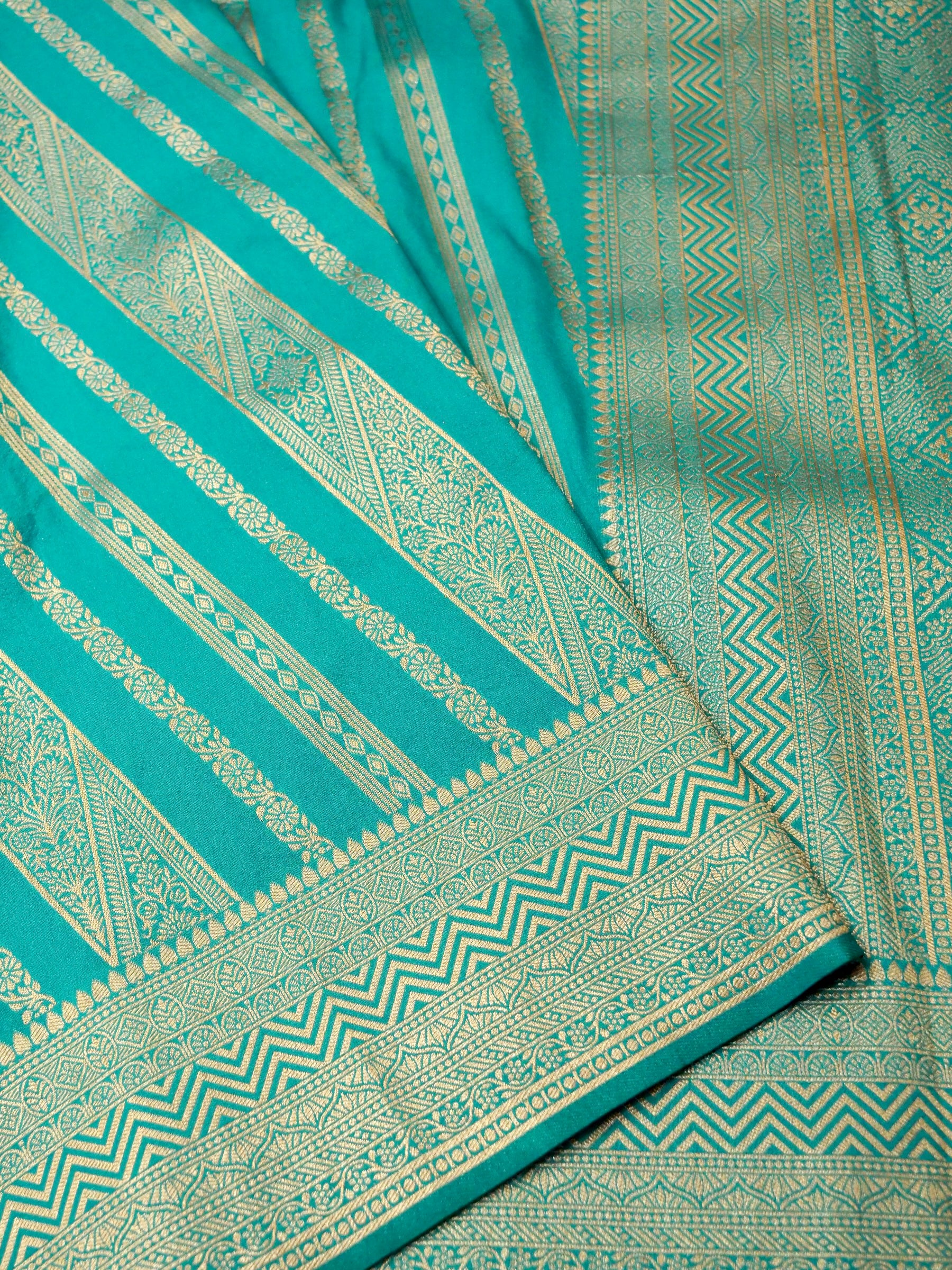 Teal Crepe Georgette Silk Saree with Gold Zari