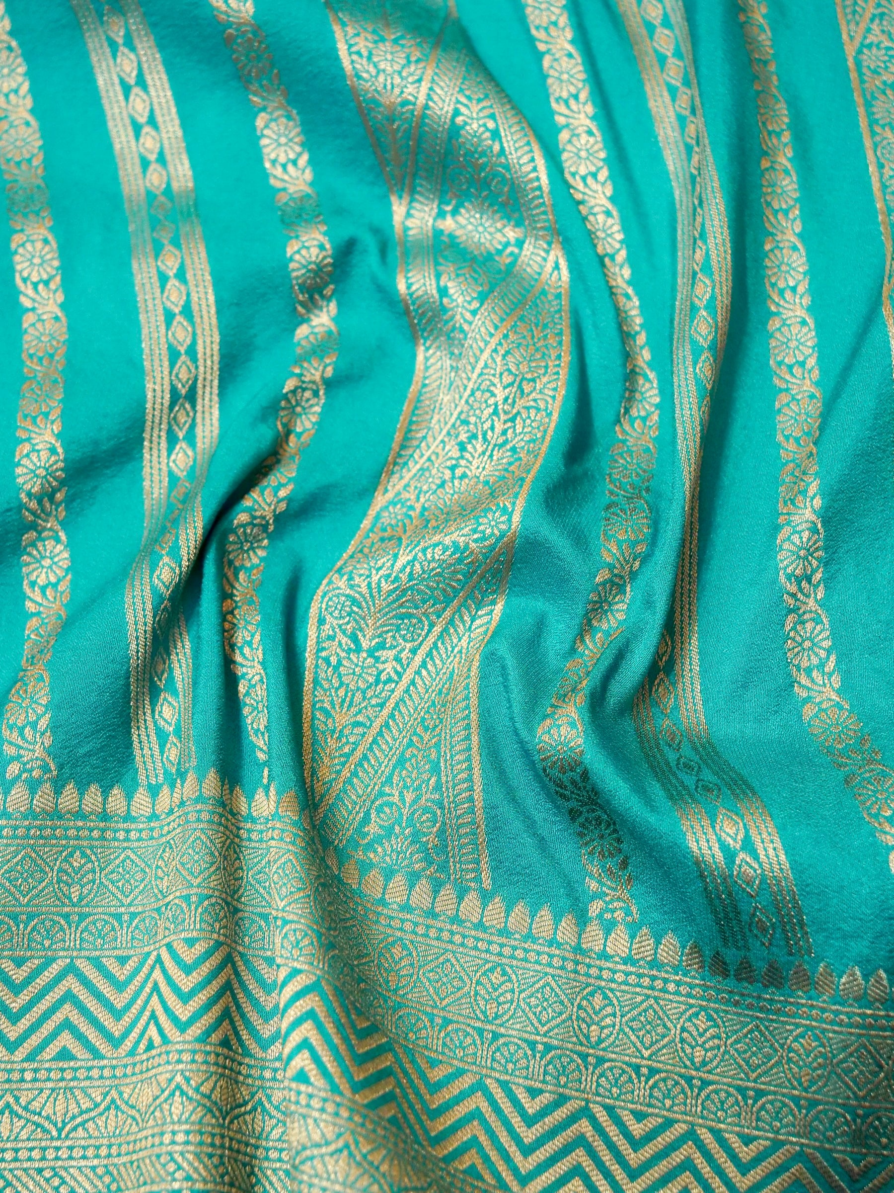 Teal Crepe Georgette Silk Saree with Gold Zari