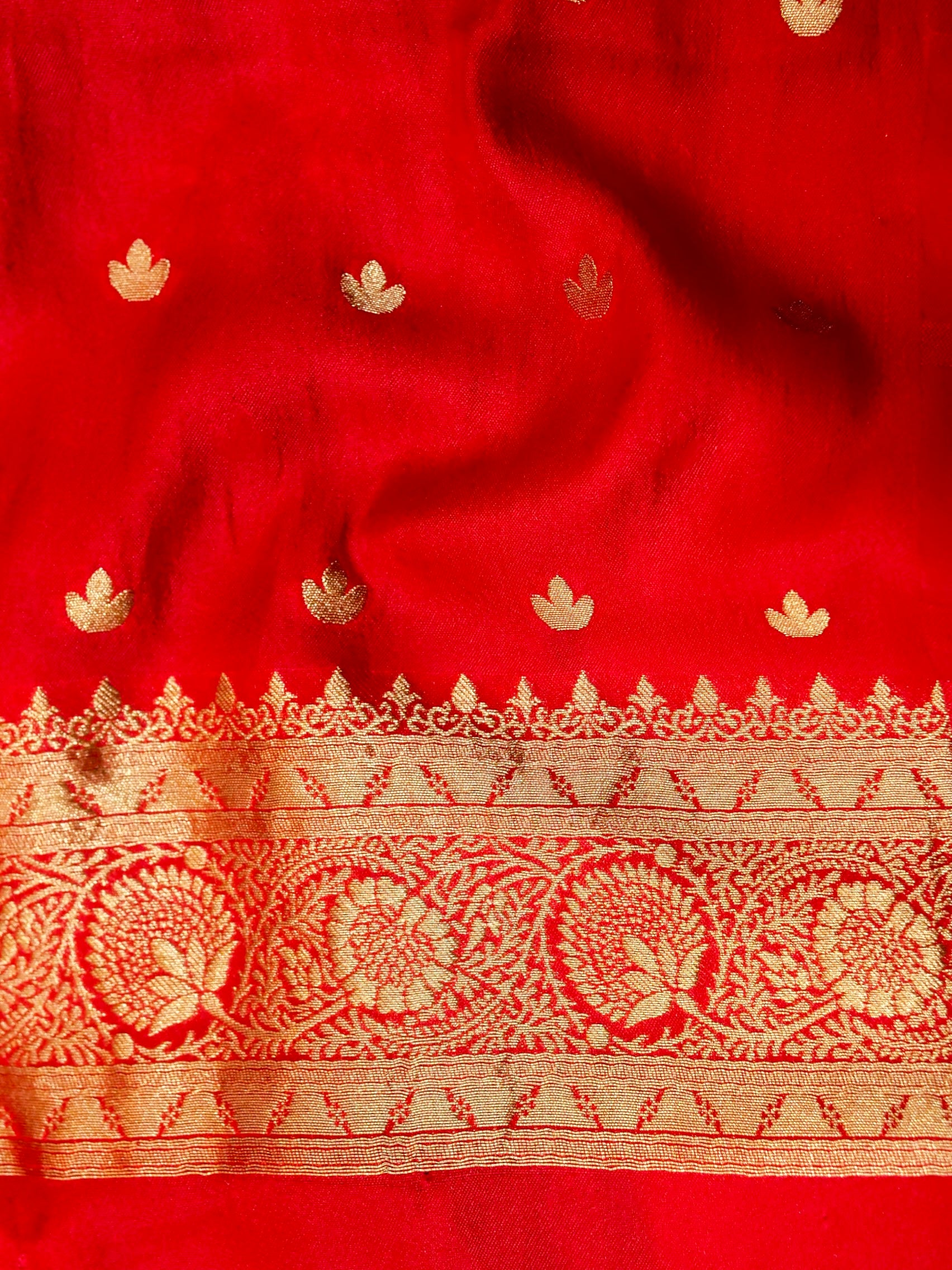 Emerald Green Semi Katan Silk Saree with Rich Red Zari Border