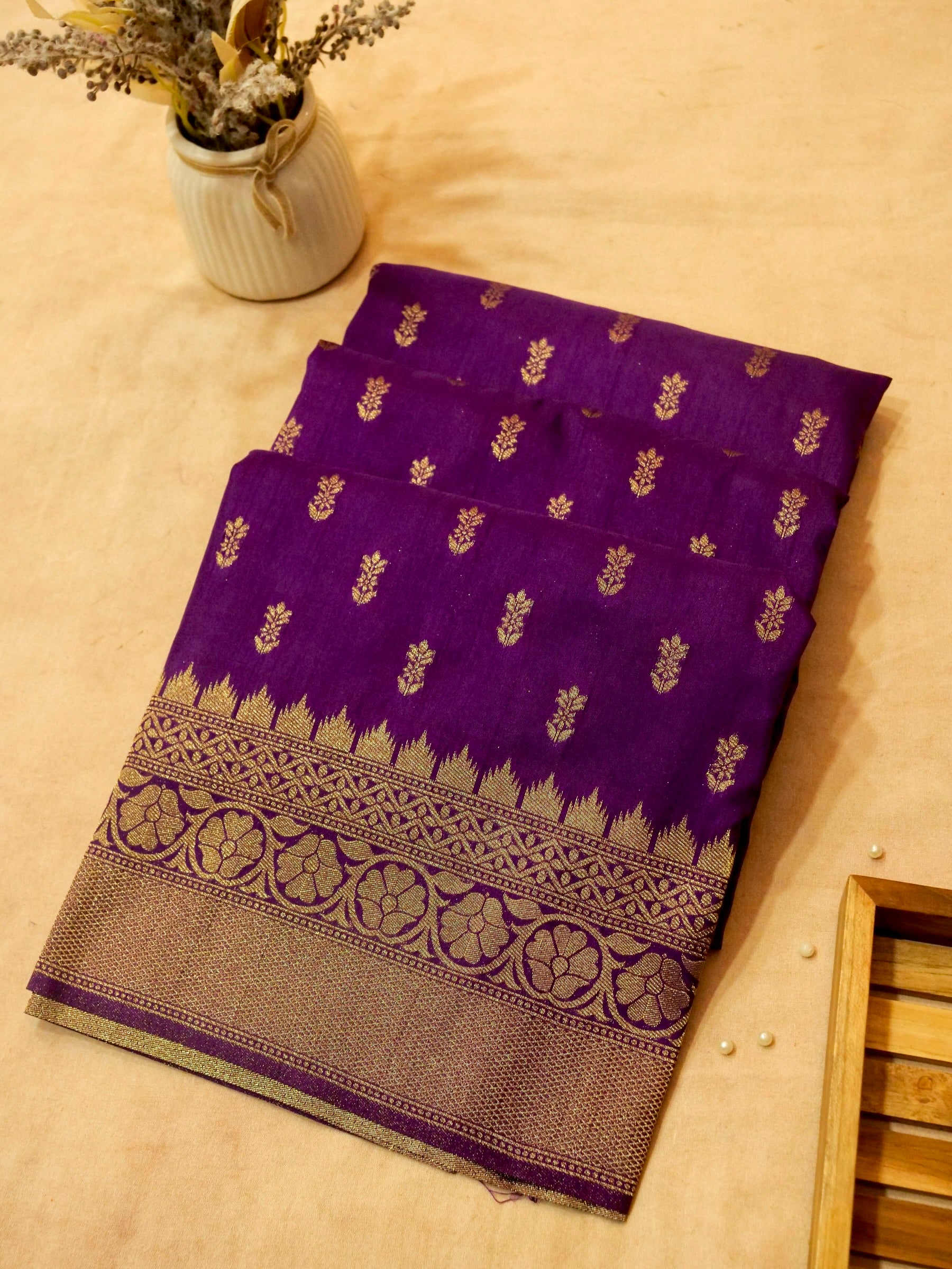 Royal Purple Raw Silk Saree with Gold Zari Border