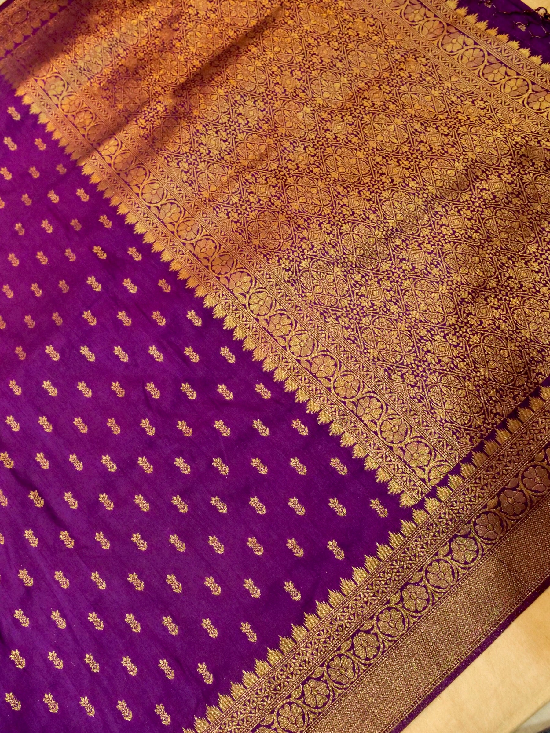 Royal Purple Raw Silk Saree with Gold Zari Border