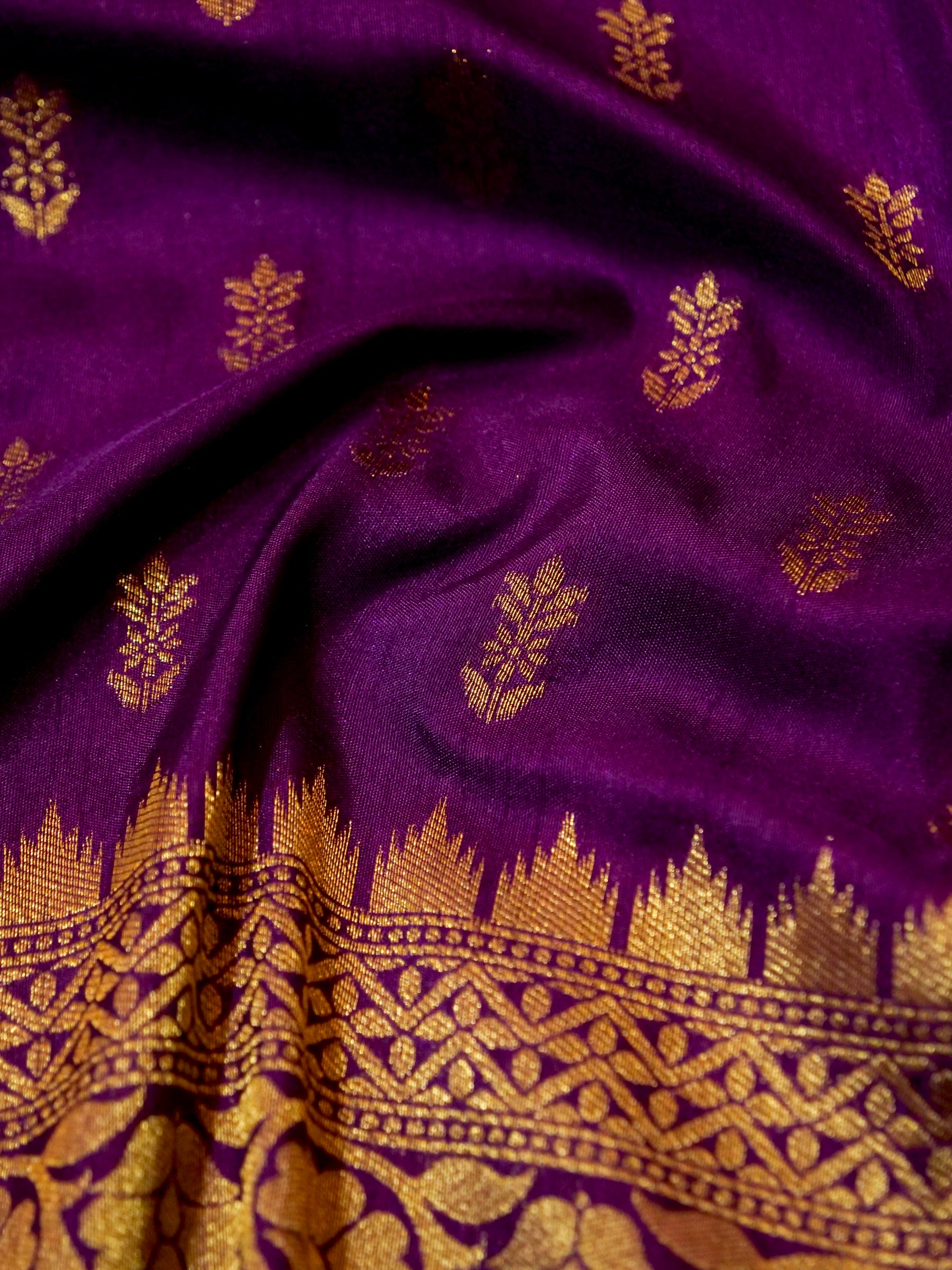 Royal Purple Raw Silk Saree with Gold Zari Border