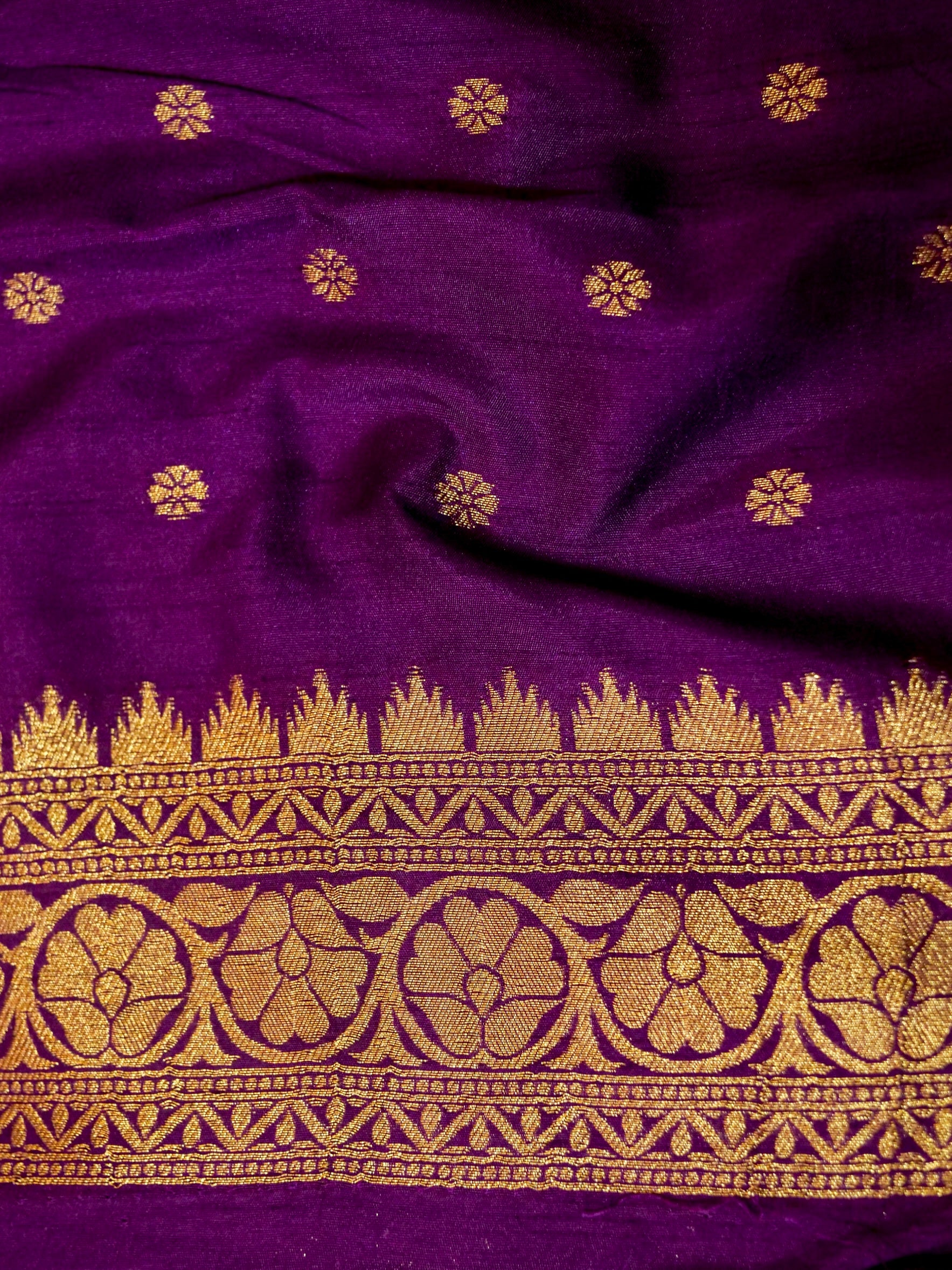 Royal Purple Raw Silk Saree with Gold Zari Border