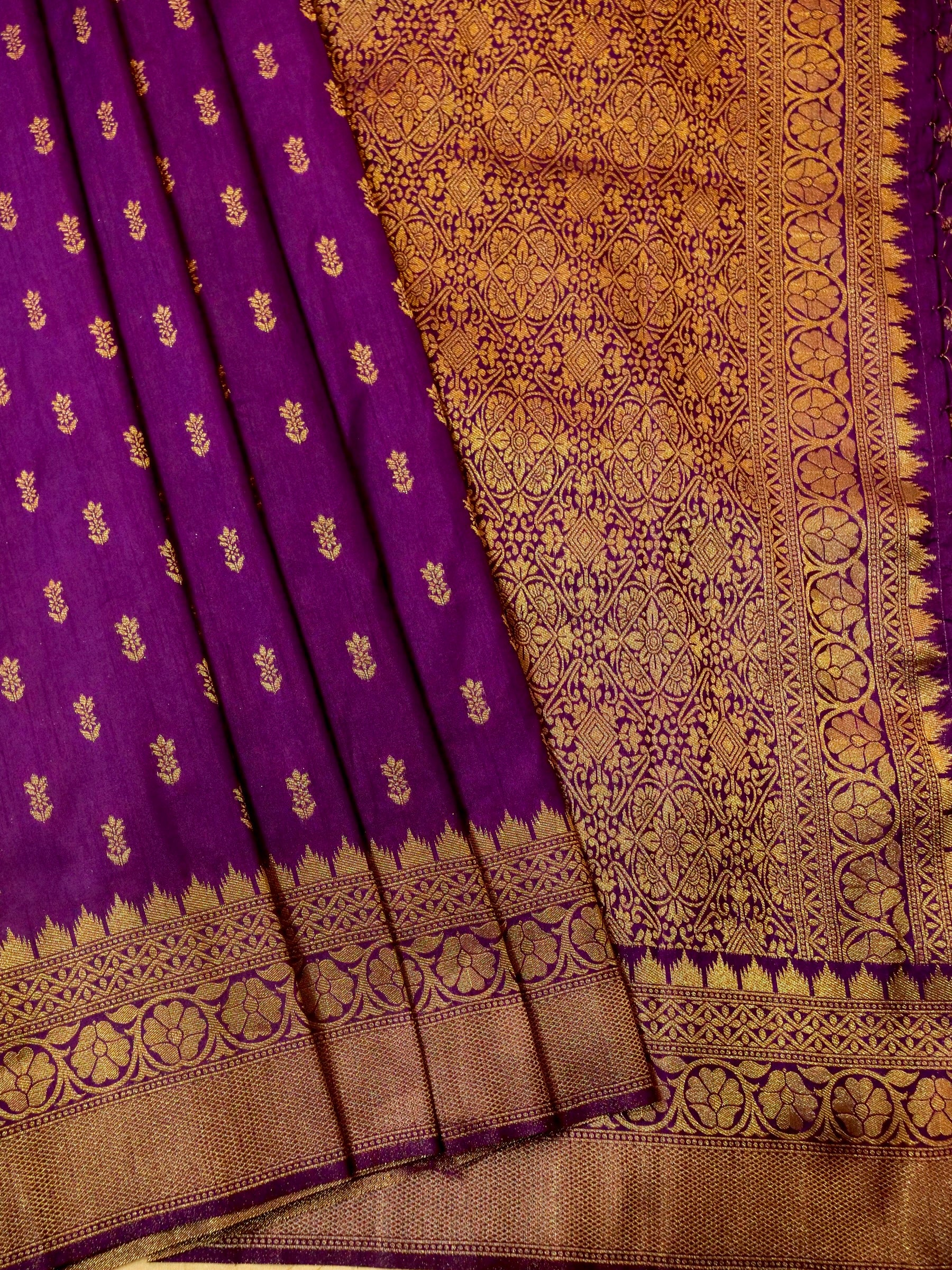 Royal Purple Raw Silk Saree with Gold Zari Border