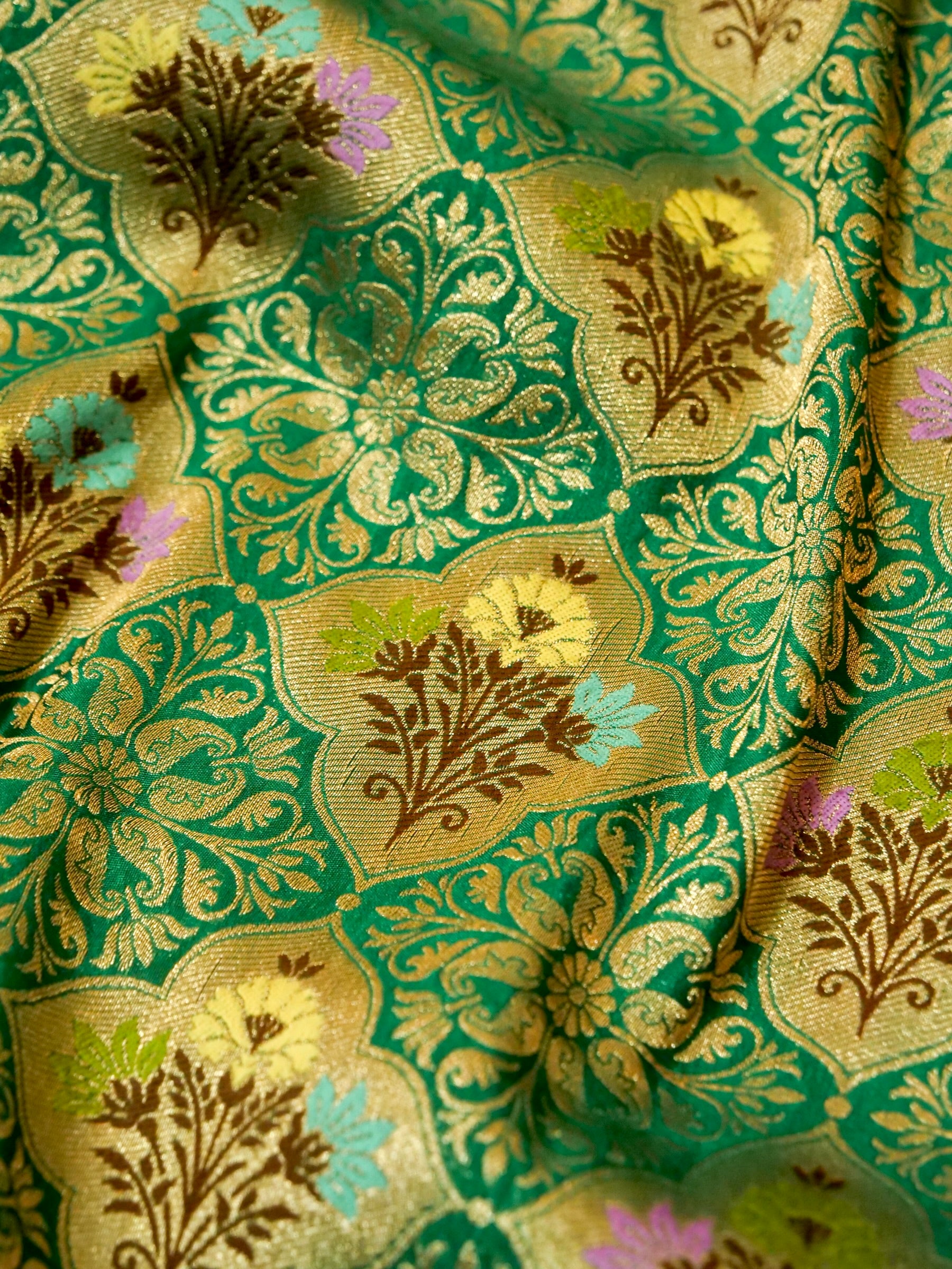 Sea Green Semi Tanchoi Saree with Rich Antique Zari Border