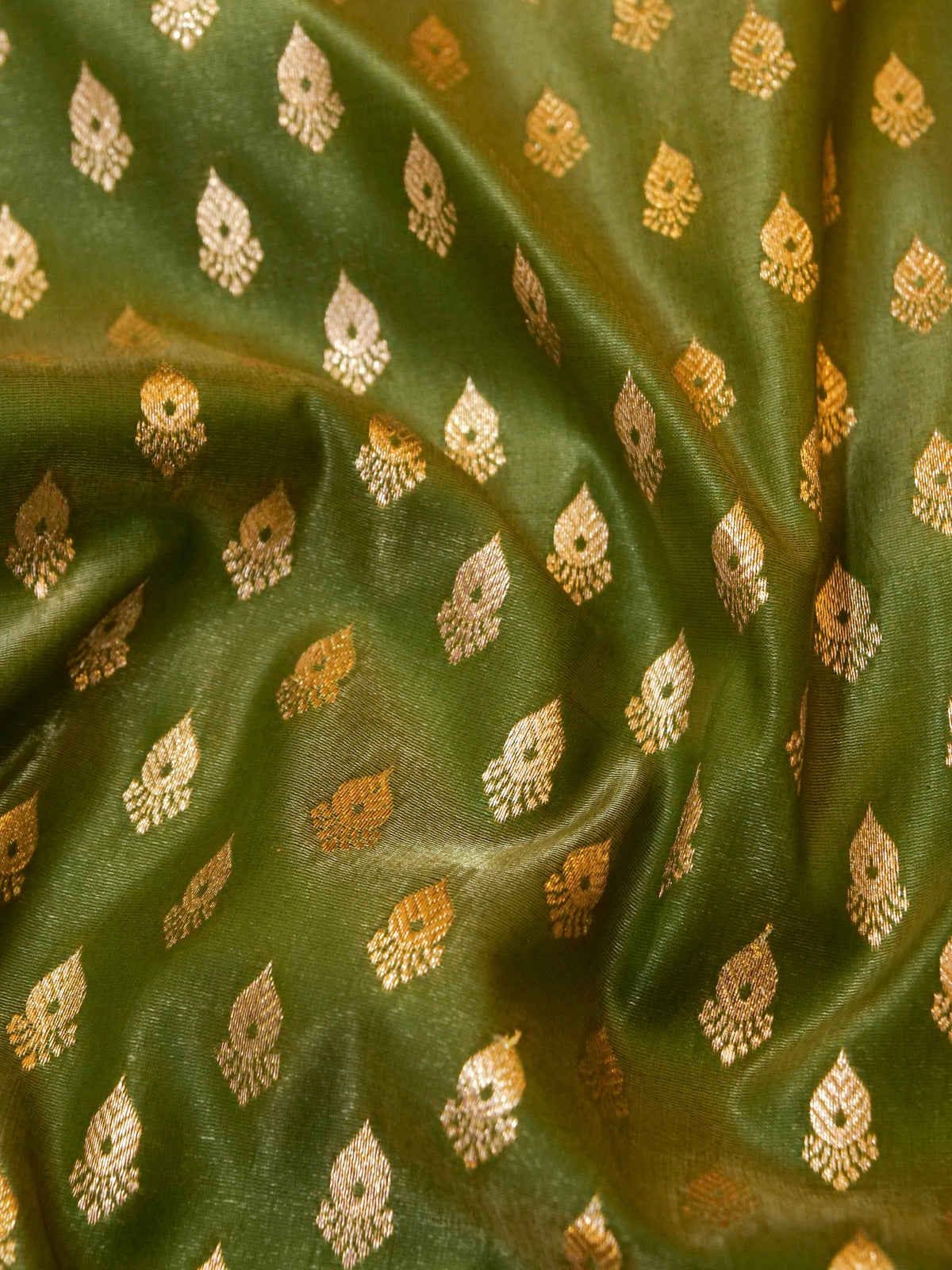 Rich Olive Green Banarasi Silk Saree with Gold Zari Weaving