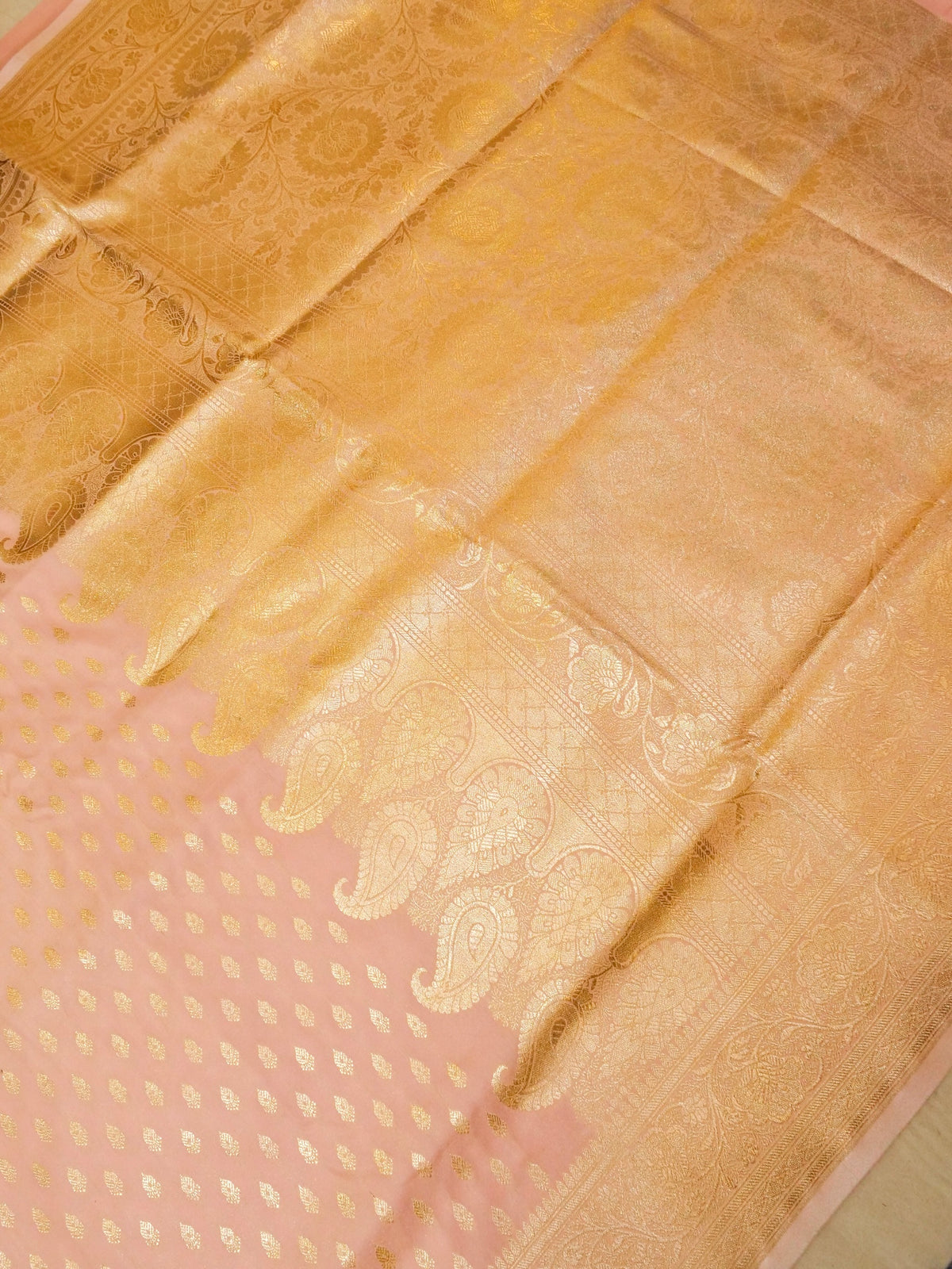 Rich Light Pink Banarasi Silk Saree with Gold Zari Weaving