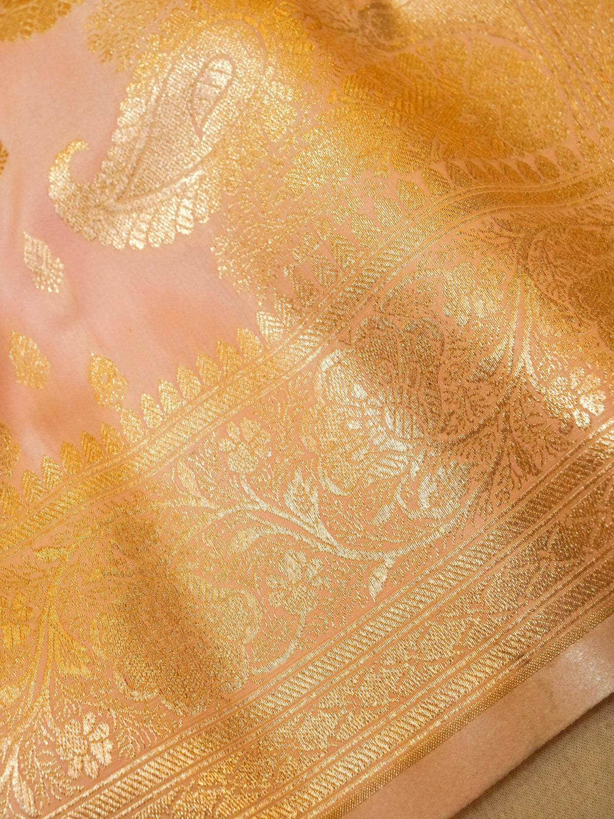 Rich Light Pink Banarasi Silk Saree with Gold Zari Weaving