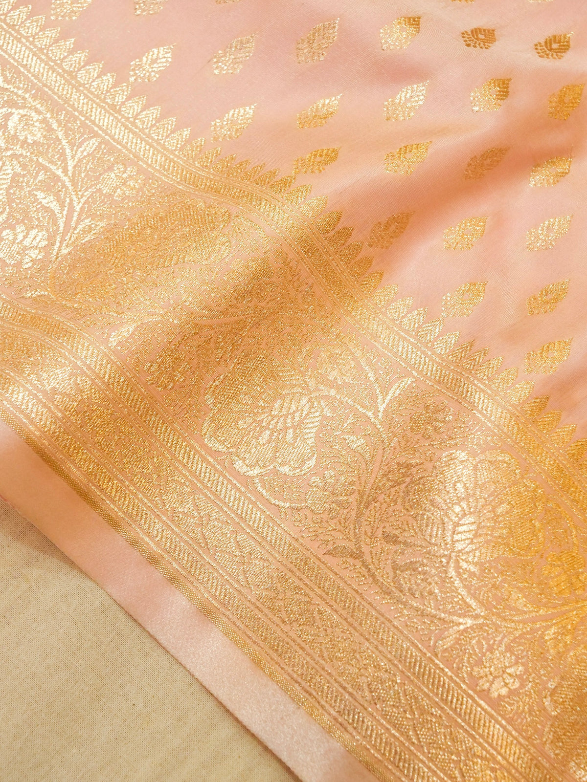 Rich Light Pink Banarasi Silk Saree with Gold Zari Weaving