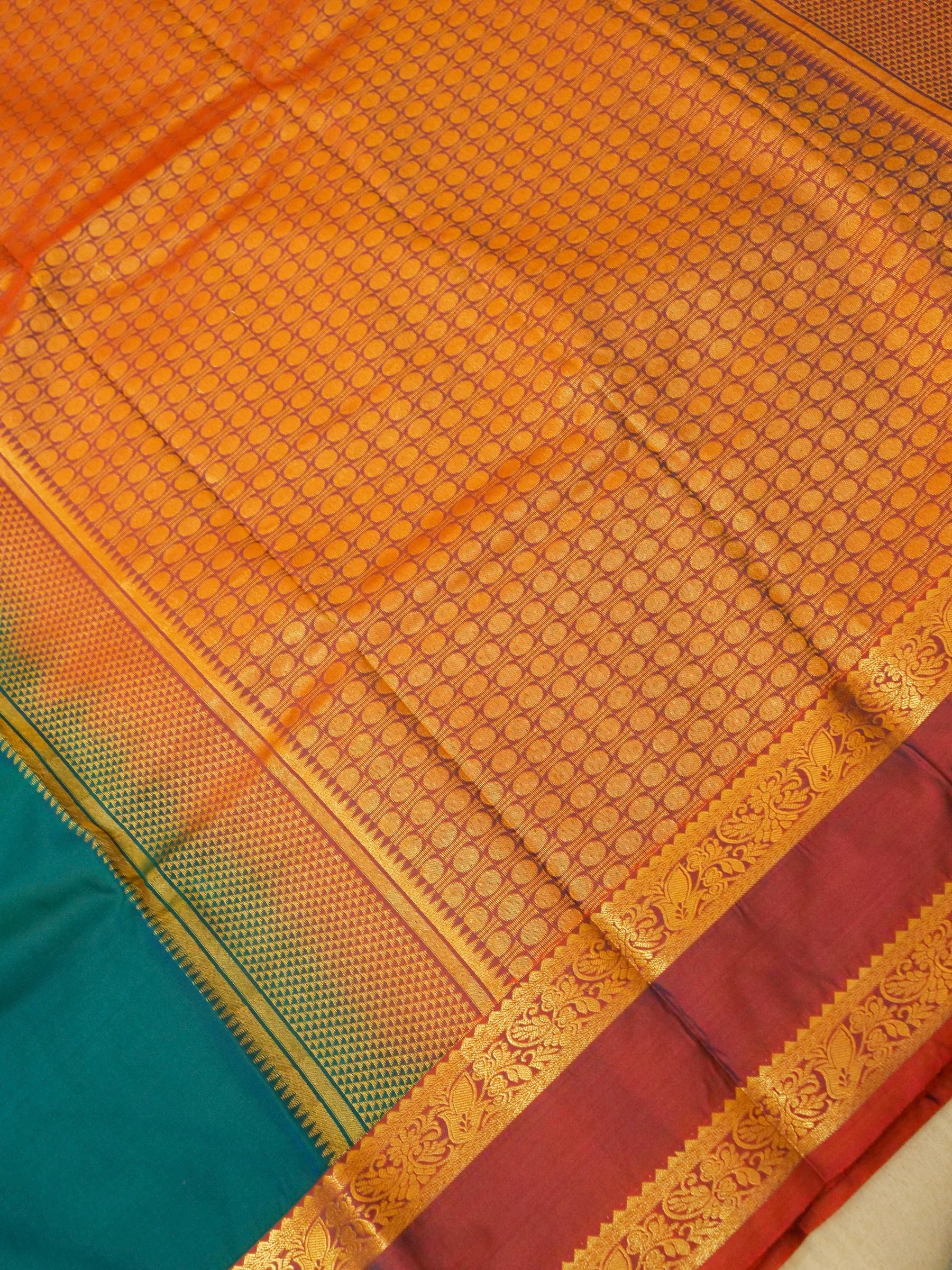 Devi - Peacock Teal Blue Kanjivaram Silk Saree with Korvai Border
