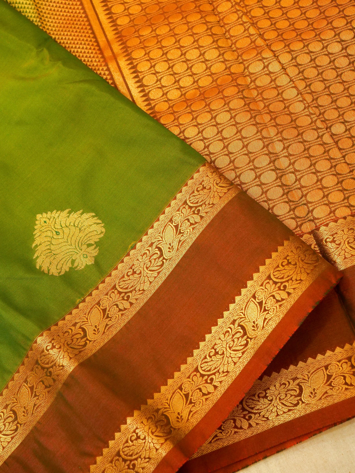 Devi - Parrot Green Kanjivaram Silk Saree with Korvai Border