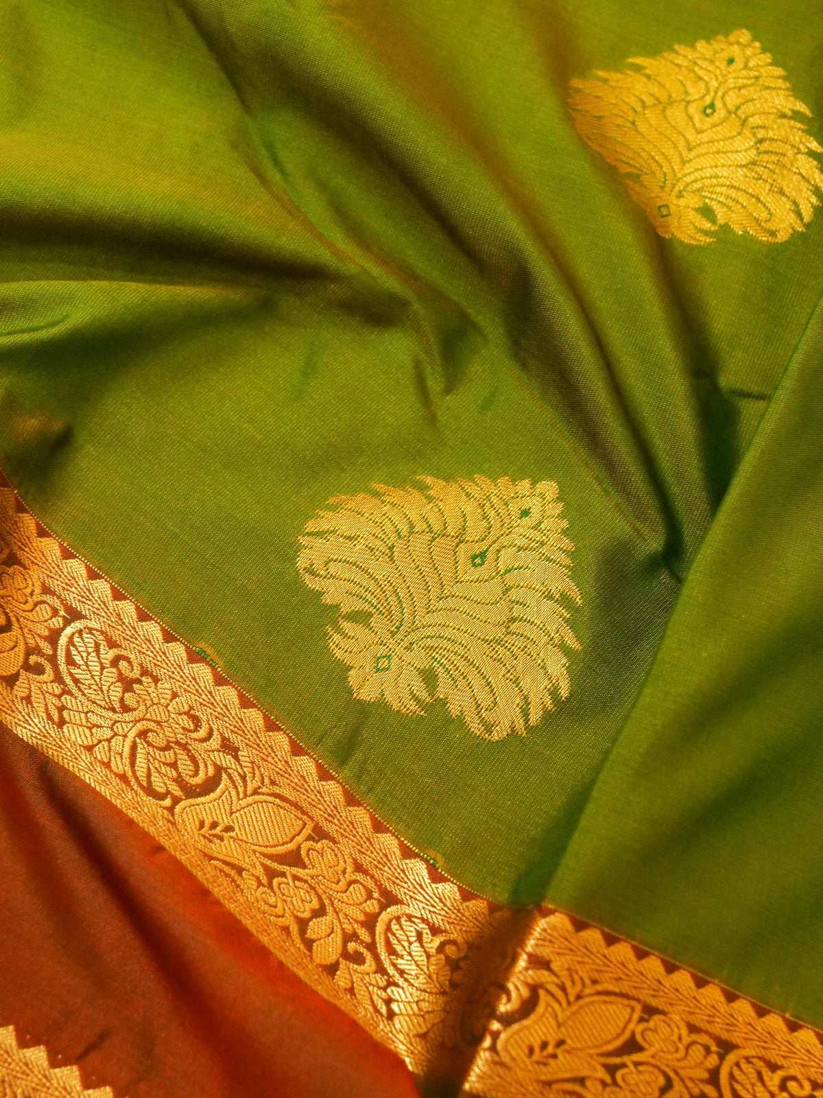 Devi - Parrot Green Kanjivaram Silk Saree with Korvai Border
