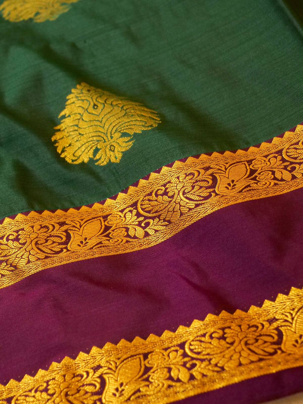 Devi - Forest Green Kanjivaram Silk Saree with Korvai Border