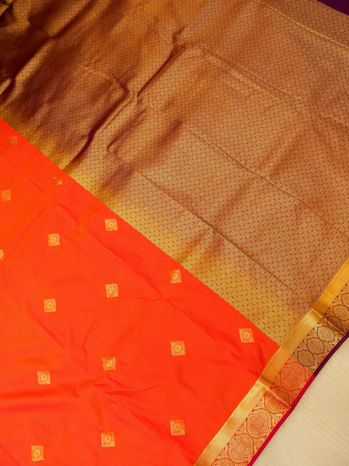 Devi - Vermilion Red Kanjivaram Silk Saree with Korvai Border