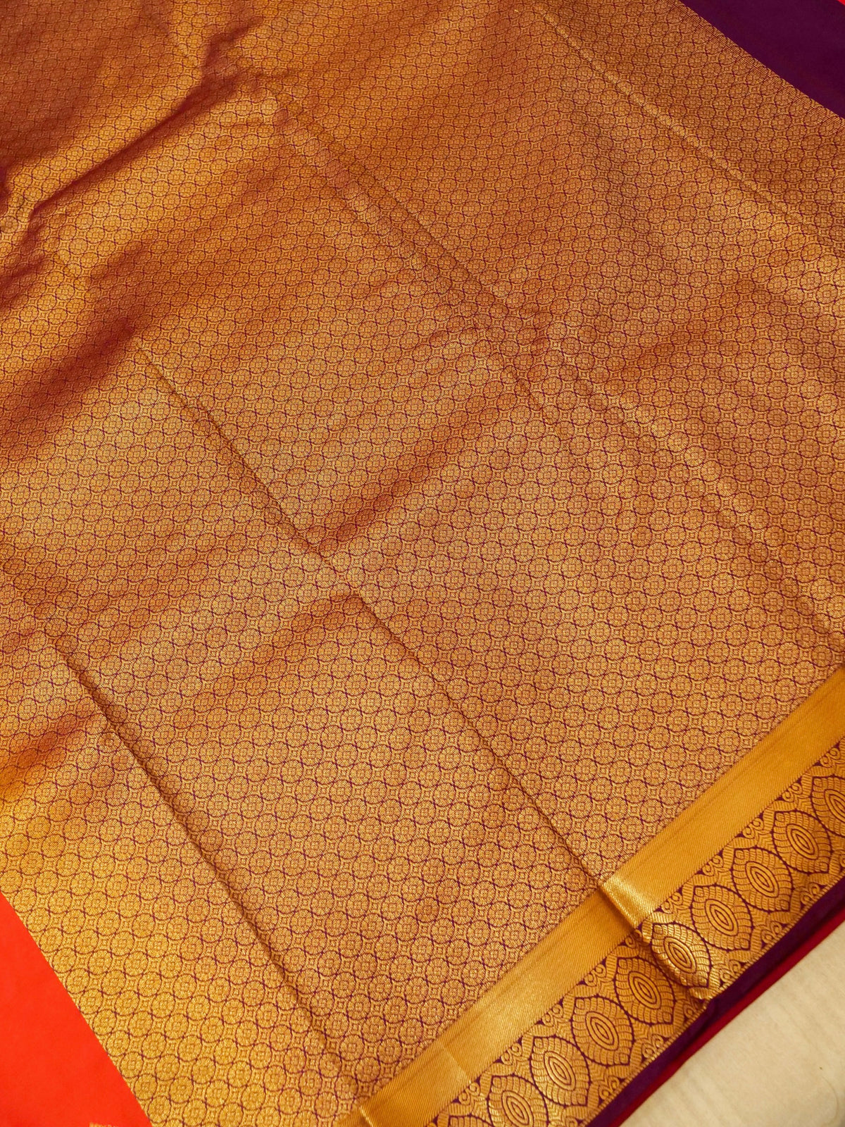 Devi - Vermilion Red Kanjivaram Silk Saree with Korvai Border