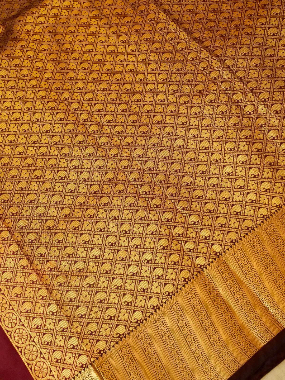 Devi - Burgundy Kanjivaram Silk Saree with Korvai Border