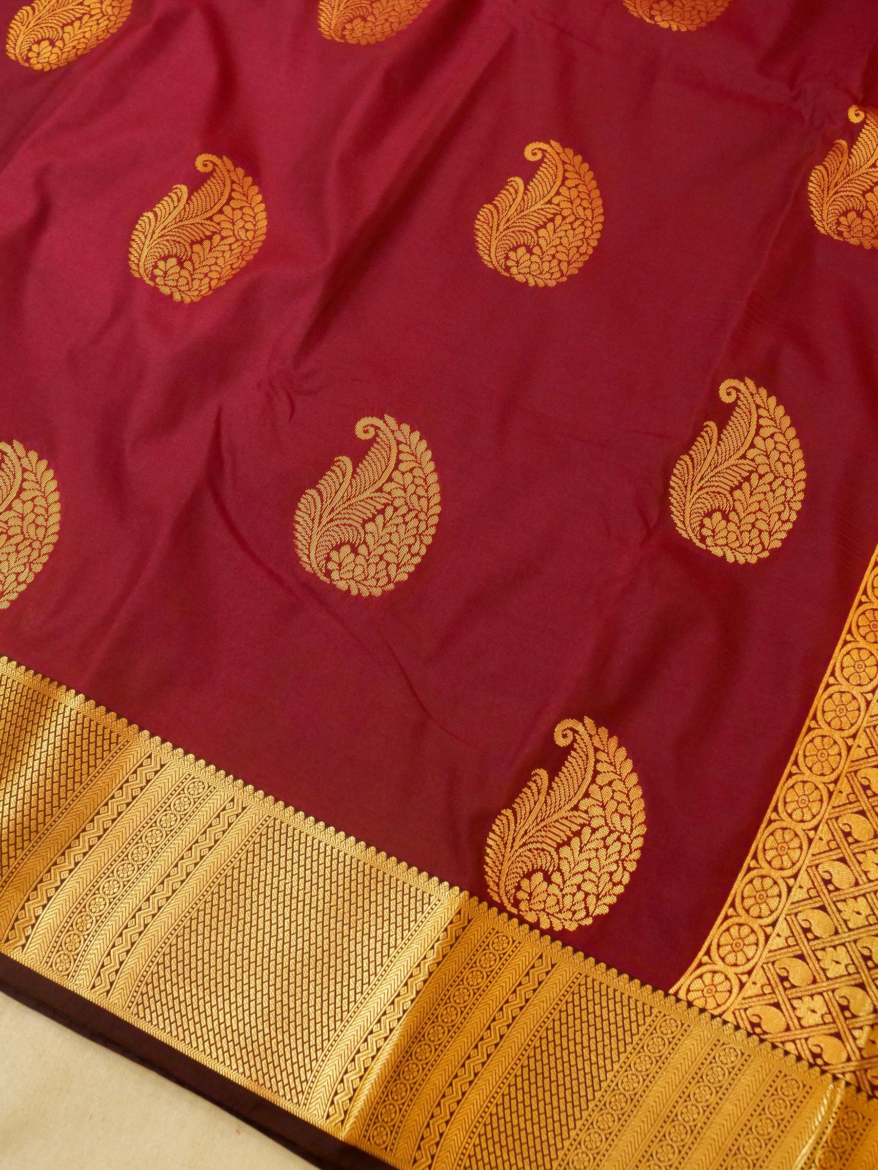 Devi - Burgundy Kanjivaram Silk Saree with Korvai Border