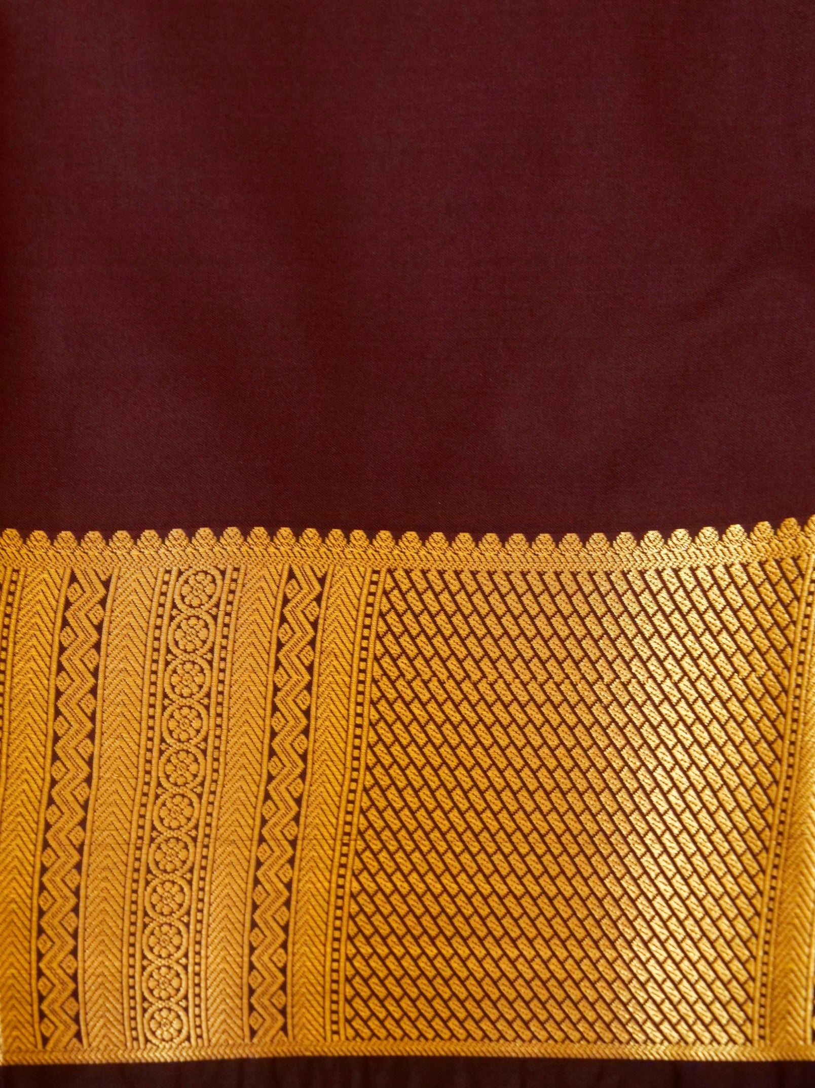 Devi - Burgundy Kanjivaram Silk Saree with Korvai Border