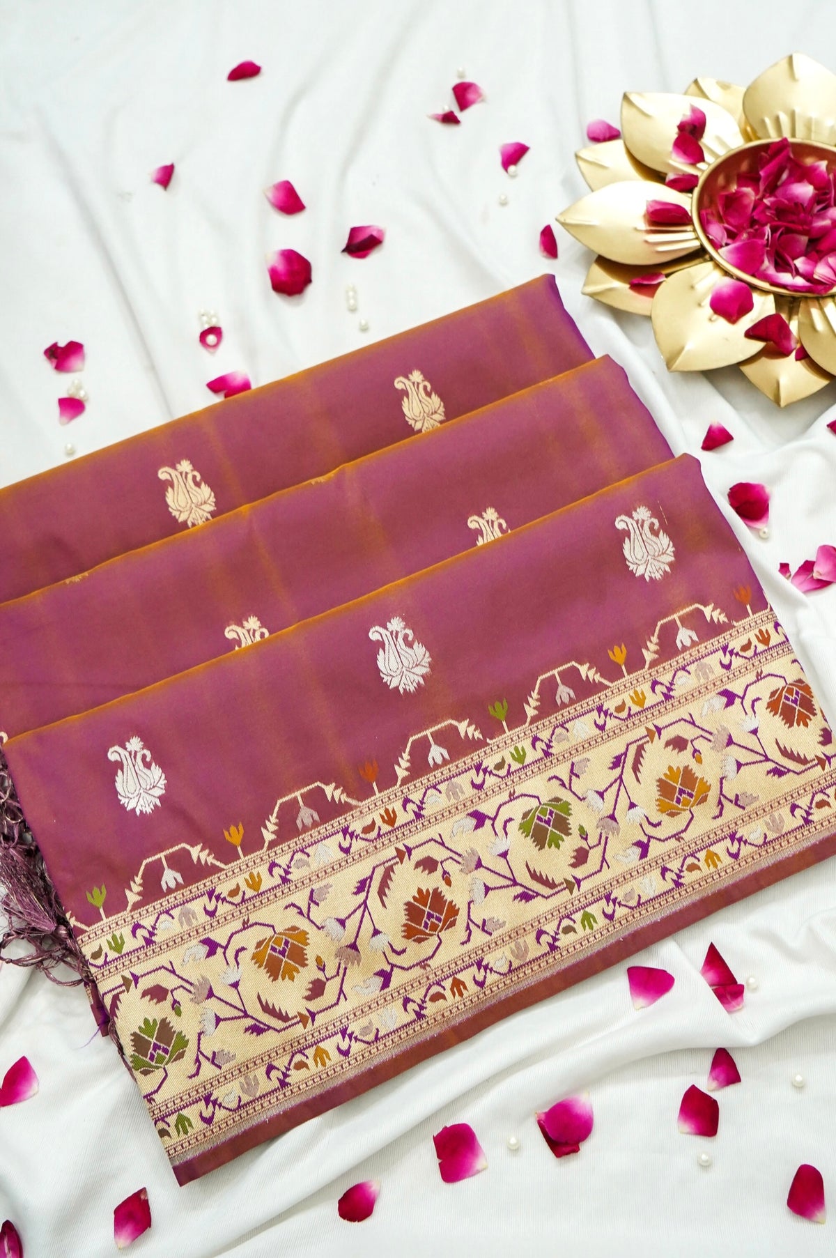 Peshavi - Dusty Mauve Paithani Silk Saree with Stitched Blouse