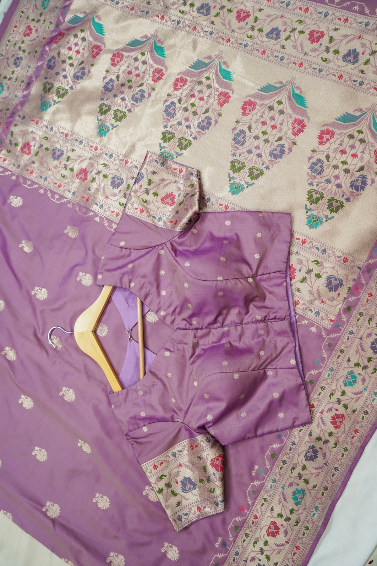 Peshavi - Lilac Paithani Silk Saree with Stitched Blouse