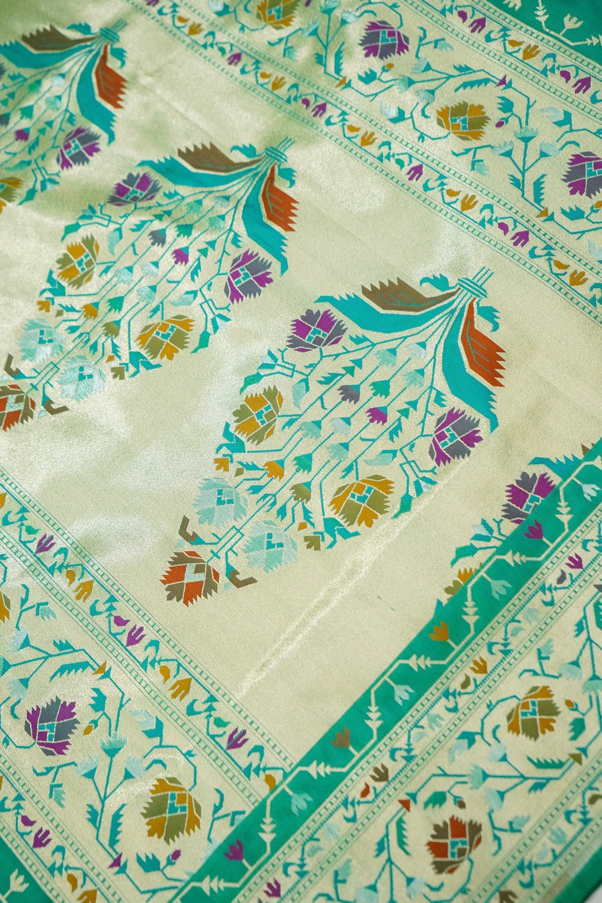Peshavi - Turquoise Green Paithani Silk Saree with Stitched Blouse