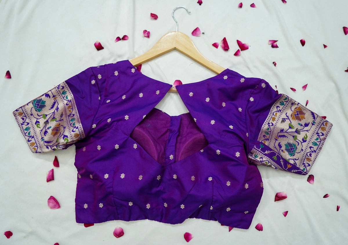 Peshavi - Royal Purple Paithani Silk Saree with Stitched Blouse