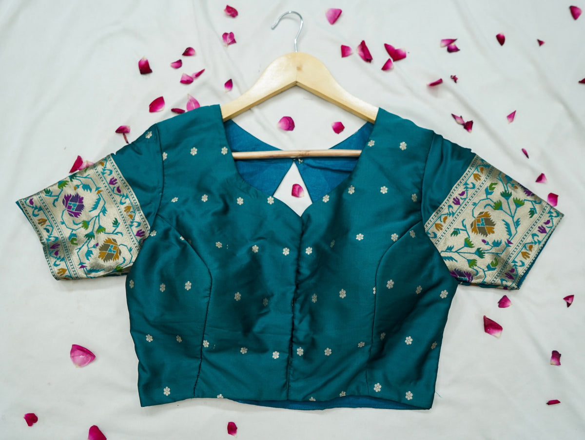 Peshavi - Teal Blue Paithani Silk Saree with Stitched Blouse