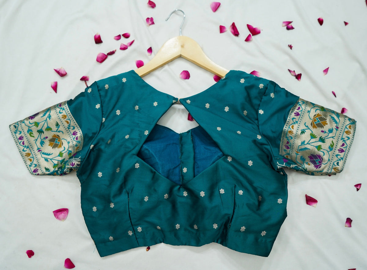 Peshavi - Teal Blue Paithani Silk Saree with Stitched Blouse