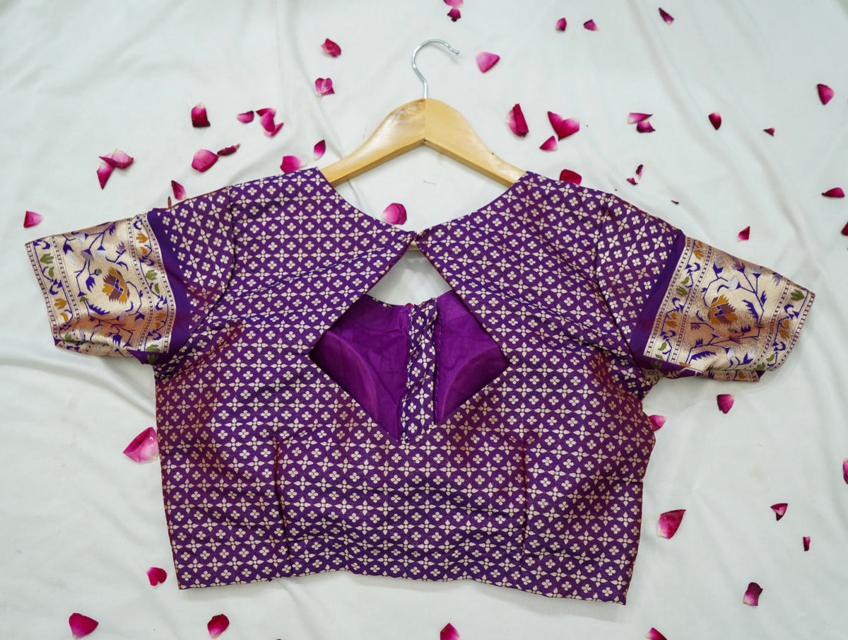 Peshavi - Dark Purple Paithani Silk Saree with Stitched Blouse