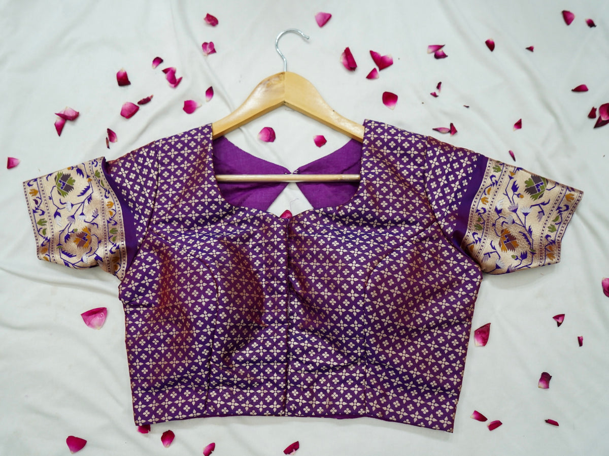 Peshavi - Dark Purple Paithani Silk Saree with Stitched Blouse