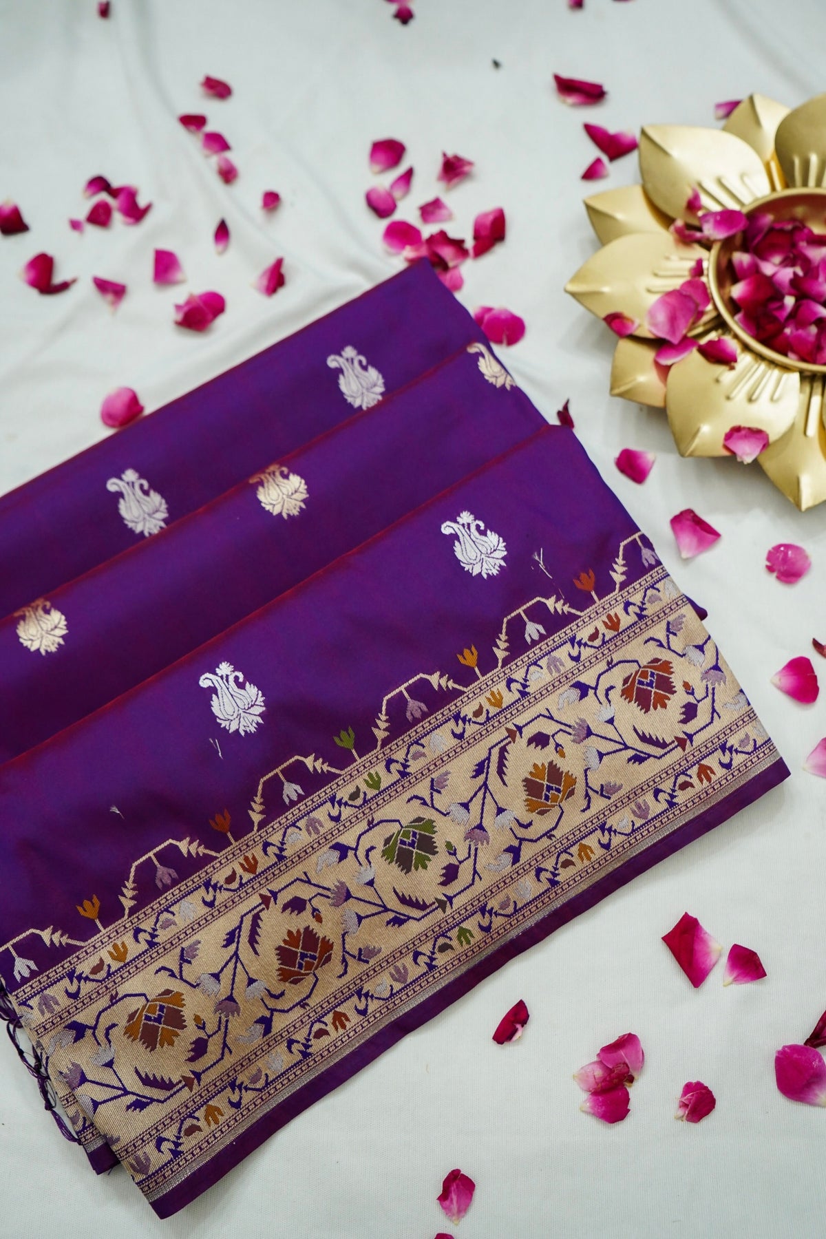 Peshavi - Dark Purple Paithani Silk Saree with Stitched Blouse