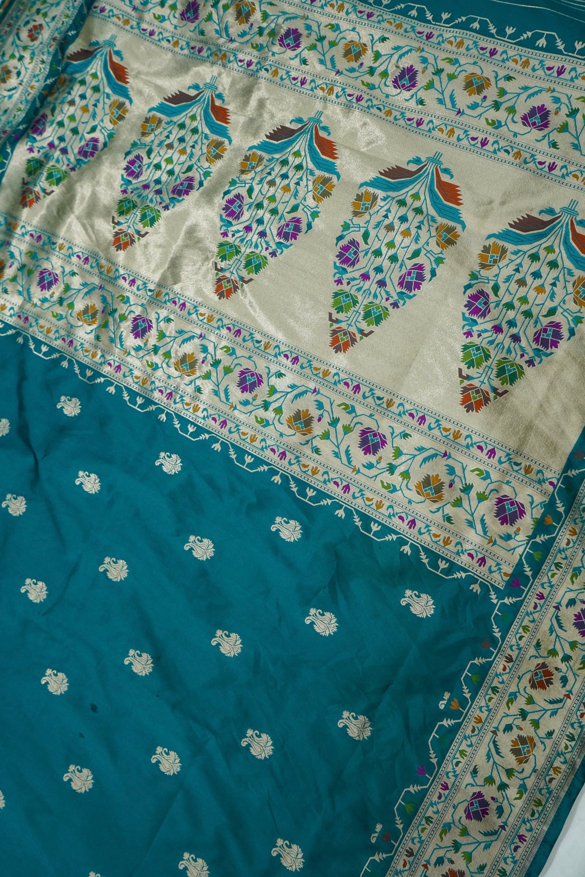 Peshavi - Teal Blue Paithani Silk Saree with Stitched Blouse