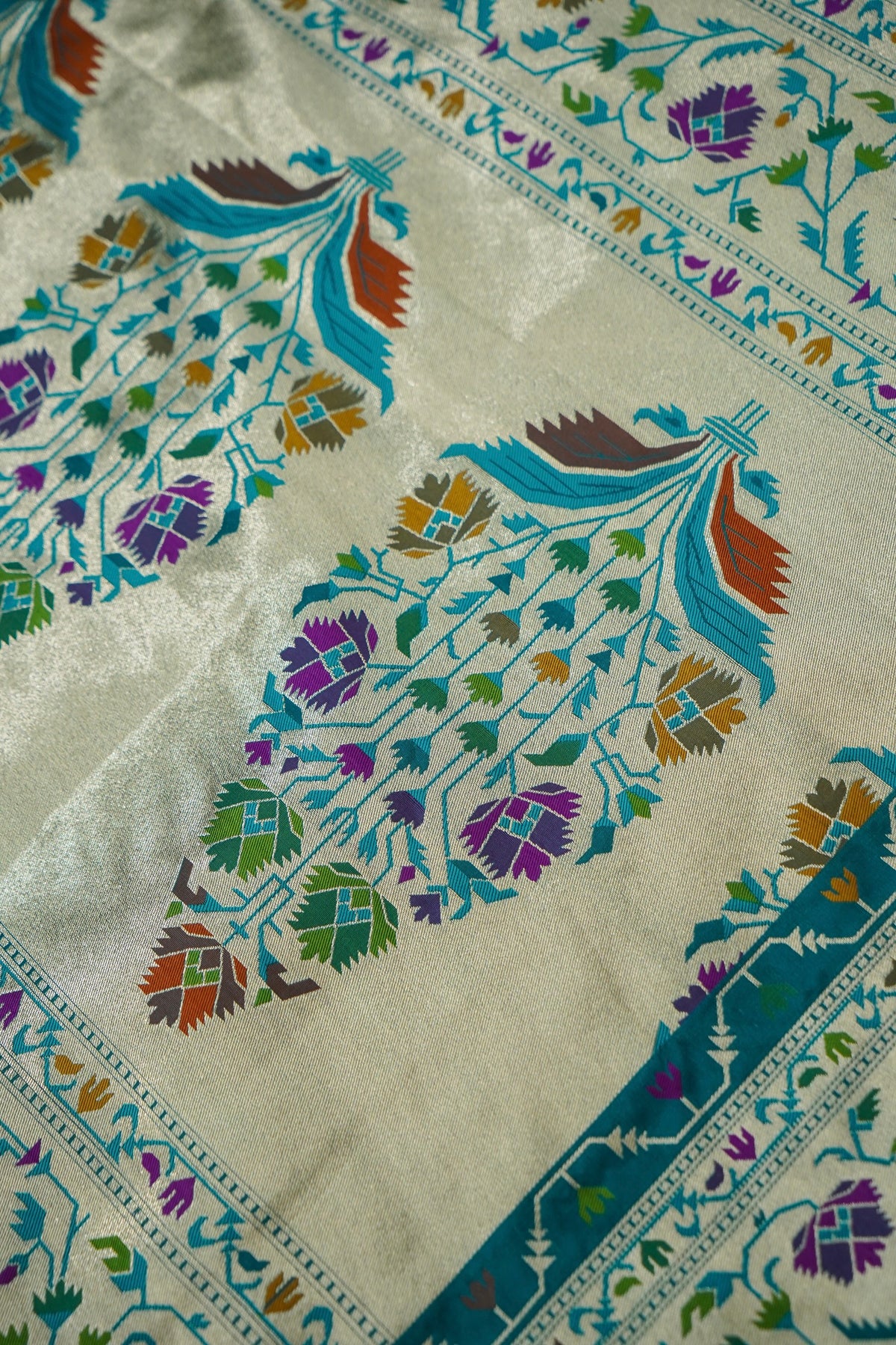 Peshavi - Teal Blue Paithani Silk Saree with Stitched Blouse