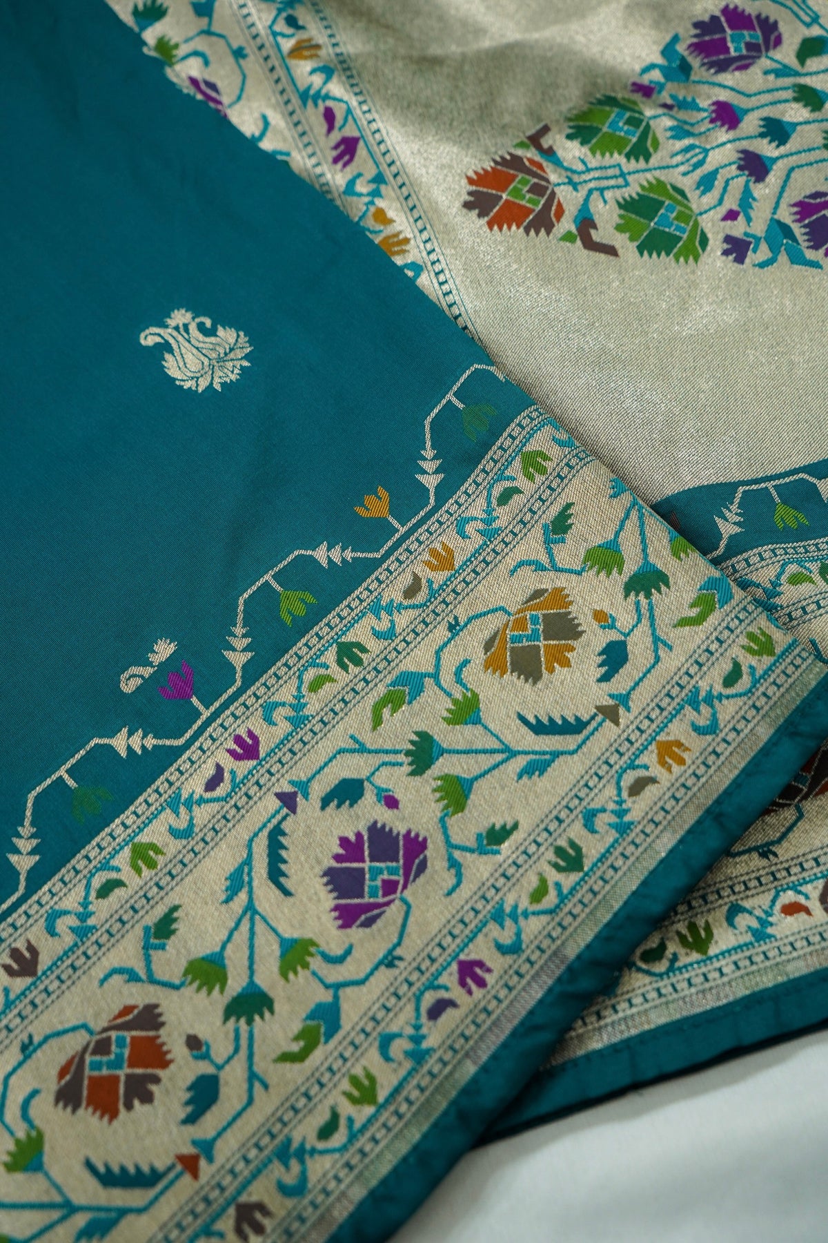 Peshavi - Teal Blue Paithani Silk Saree with Stitched Blouse