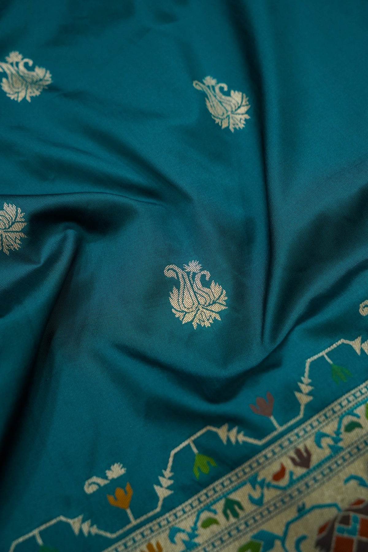 Peshavi - Teal Blue Paithani Silk Saree with Stitched Blouse