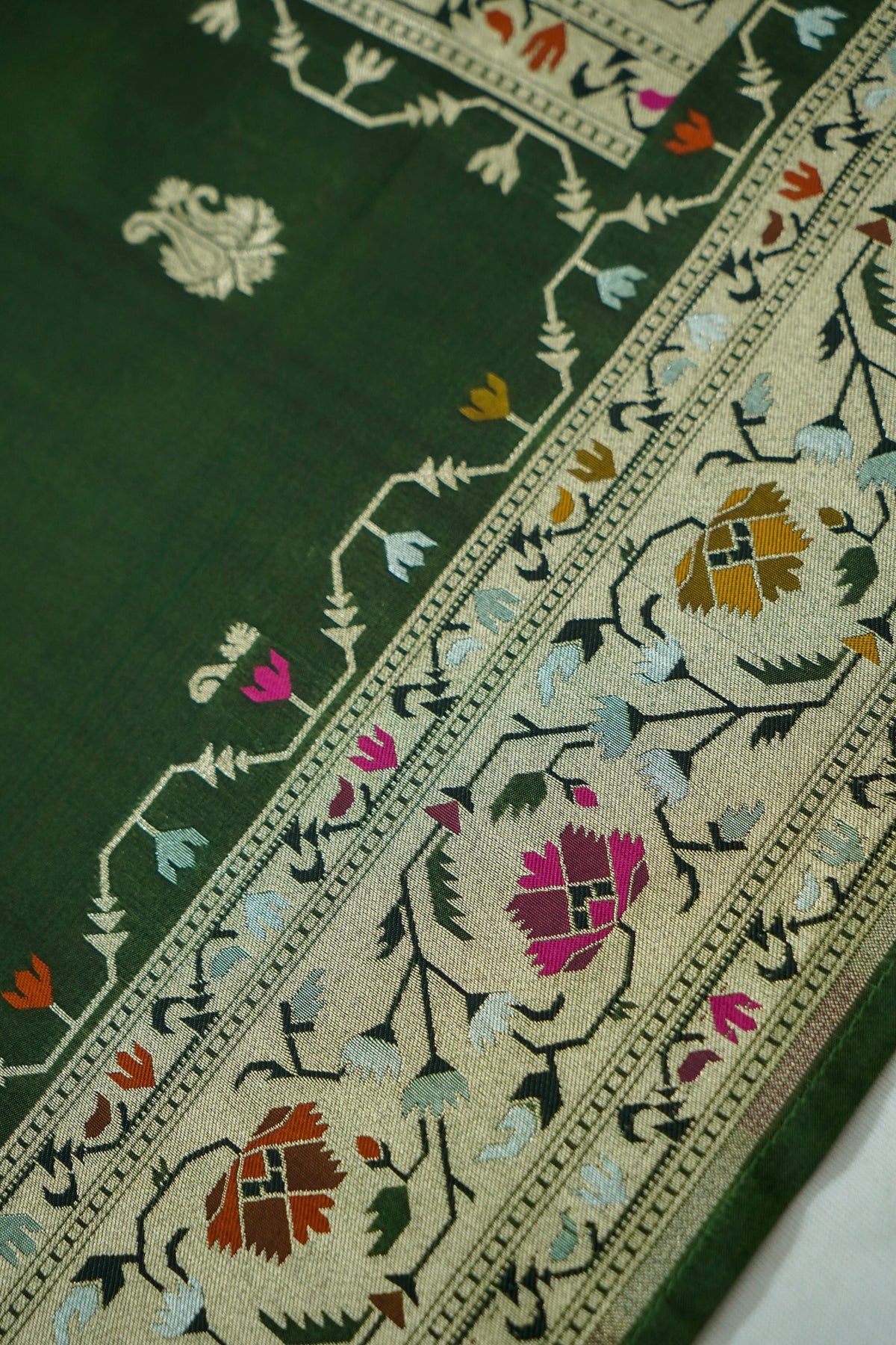 Peshavi - Forest Green Paithani Silk Saree with Stitched Blouse