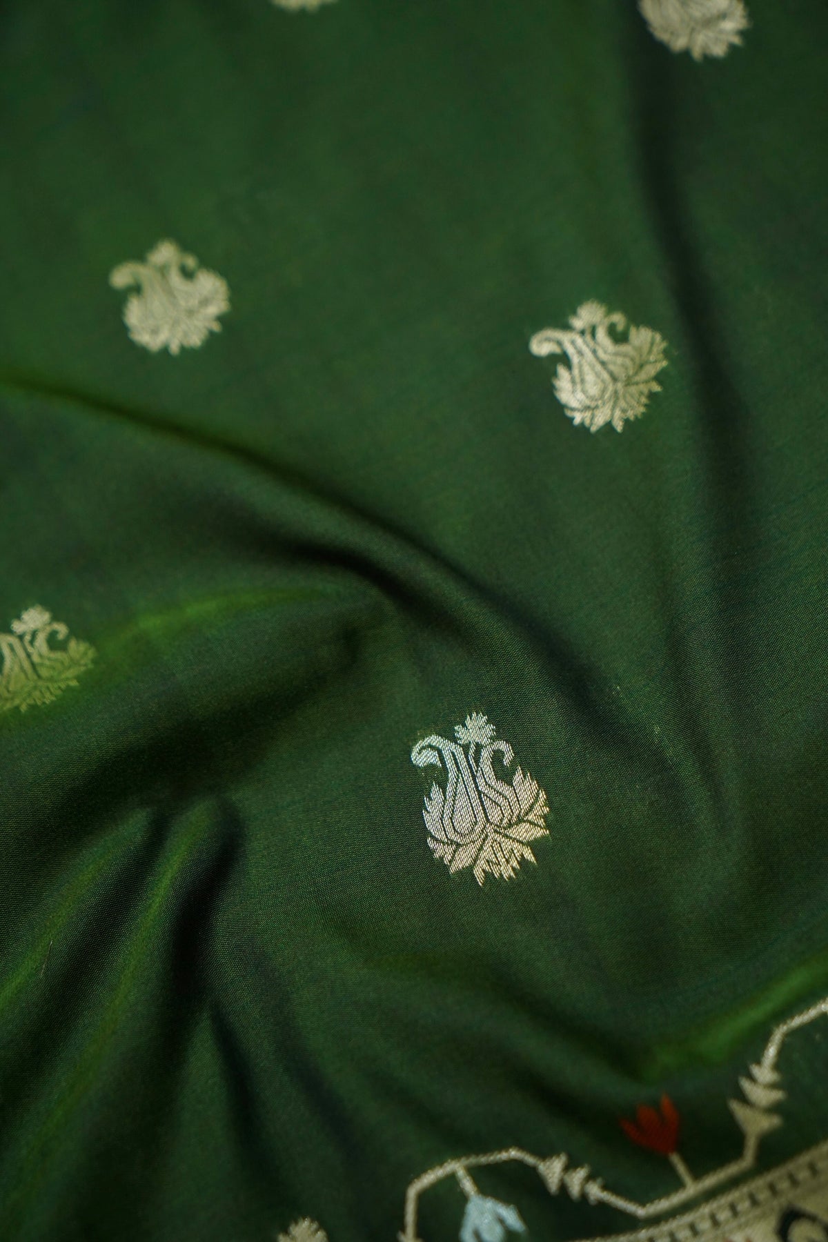 Peshavi - Forest Green Paithani Silk Saree with Stitched Blouse