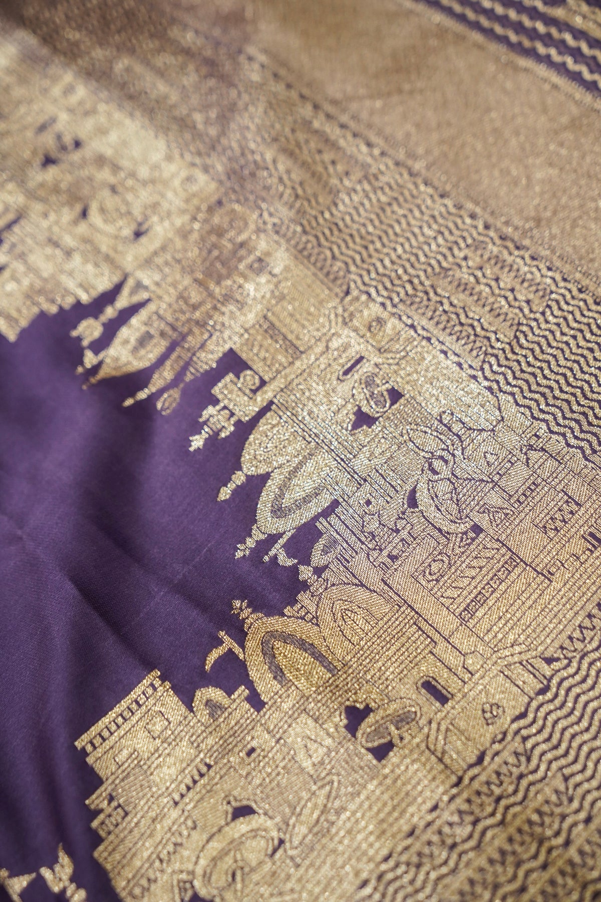 Rihar - Pastel Purple Ghat Border Banarasi Silk Saree with Stitched Blouse