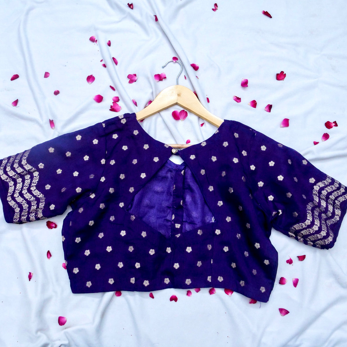 Deep Purple Floral Weave Chinon Silk Saree with Stitched Blouse