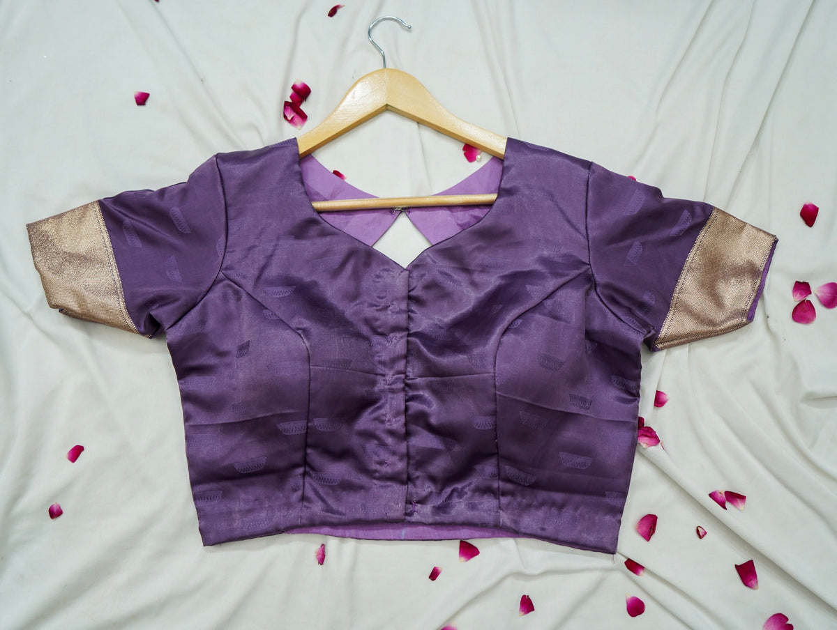 Rihar - Pastel Purple Ghat Border Banarasi Silk Saree with Stitched Blouse