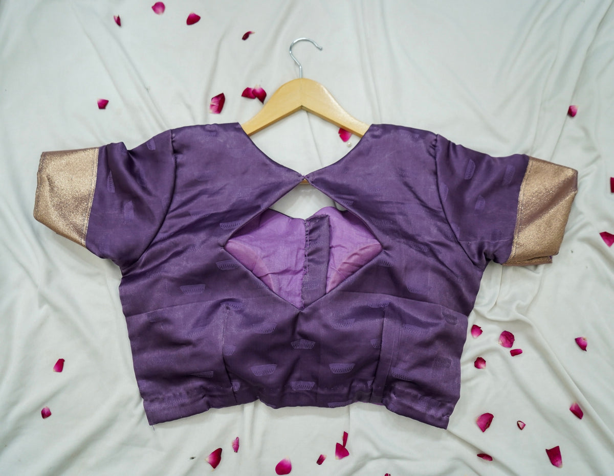 Rihar - Pastel Purple Ghat Border Banarasi Silk Saree with Stitched Blouse