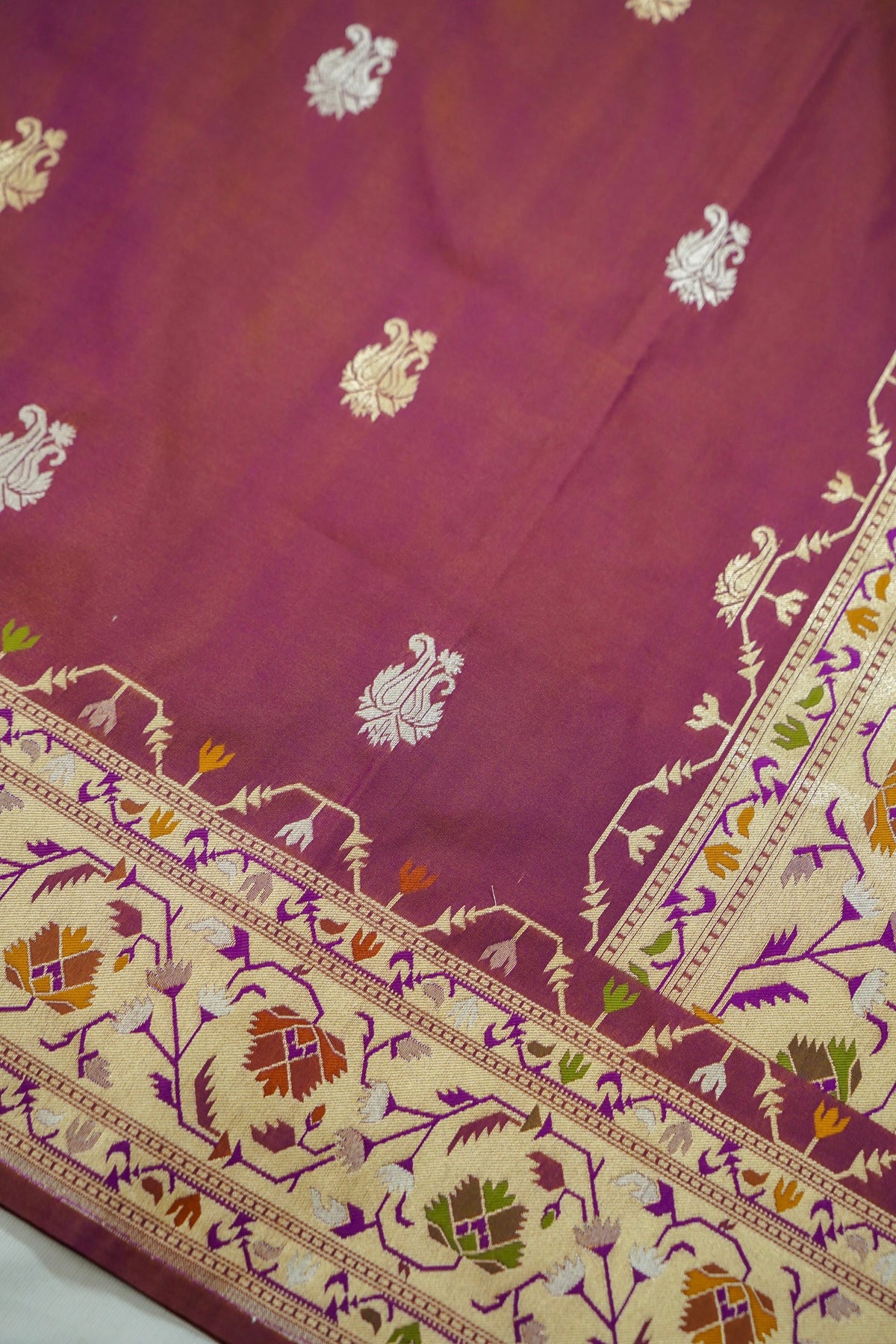 Peshavi - Dusty Mauve Paithani Silk Saree with Stitched Blouse
