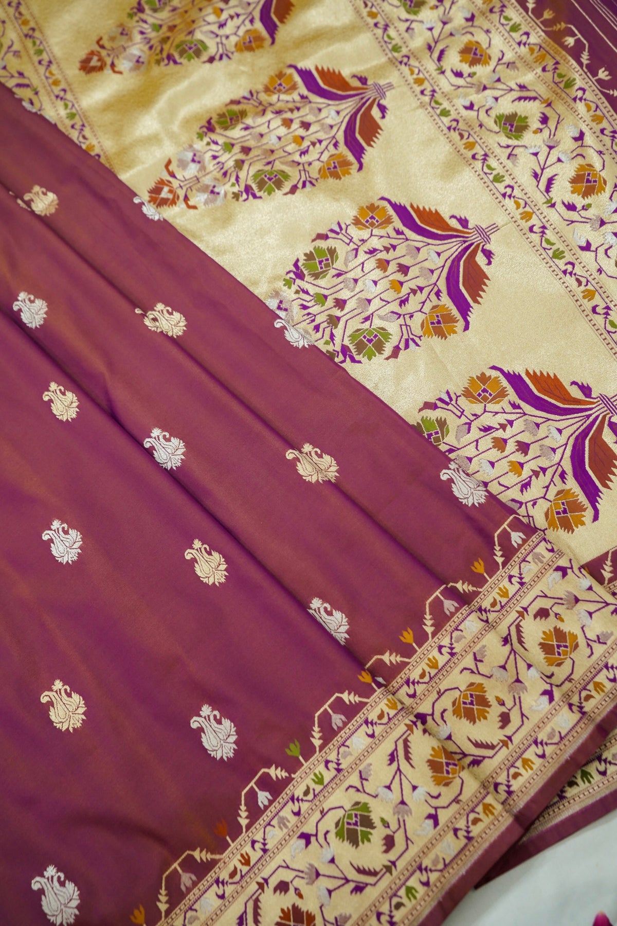 Peshavi - Dusty Mauve Paithani Silk Saree with Stitched Blouse