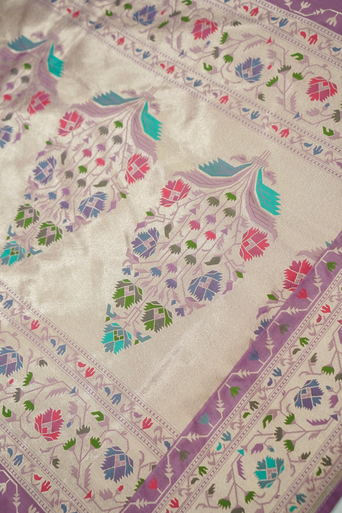 Peshavi - Lilac Paithani Silk Saree with Stitched Blouse