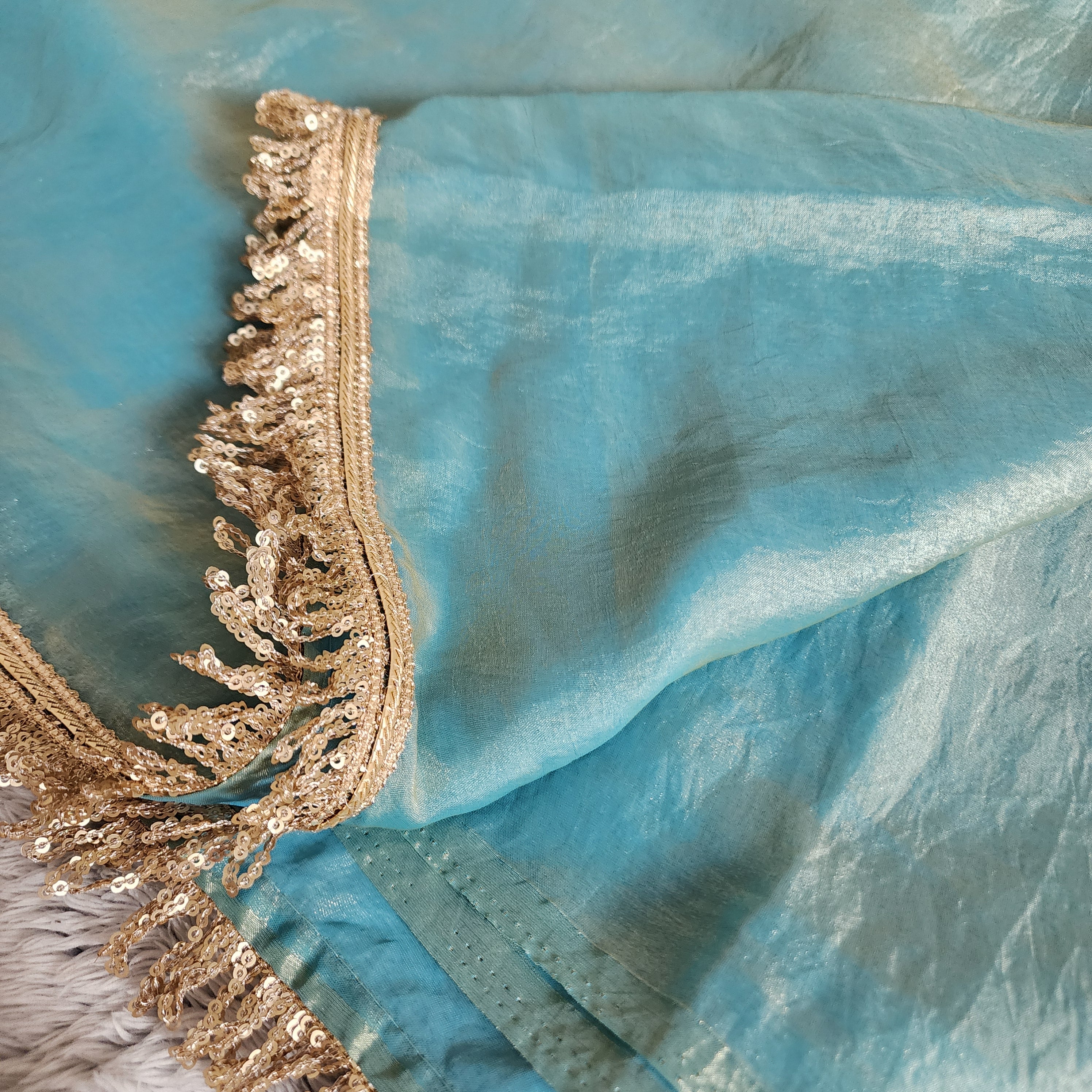 Designer Tissue Silk Saree - Pastel Blue with Readymade Blouse