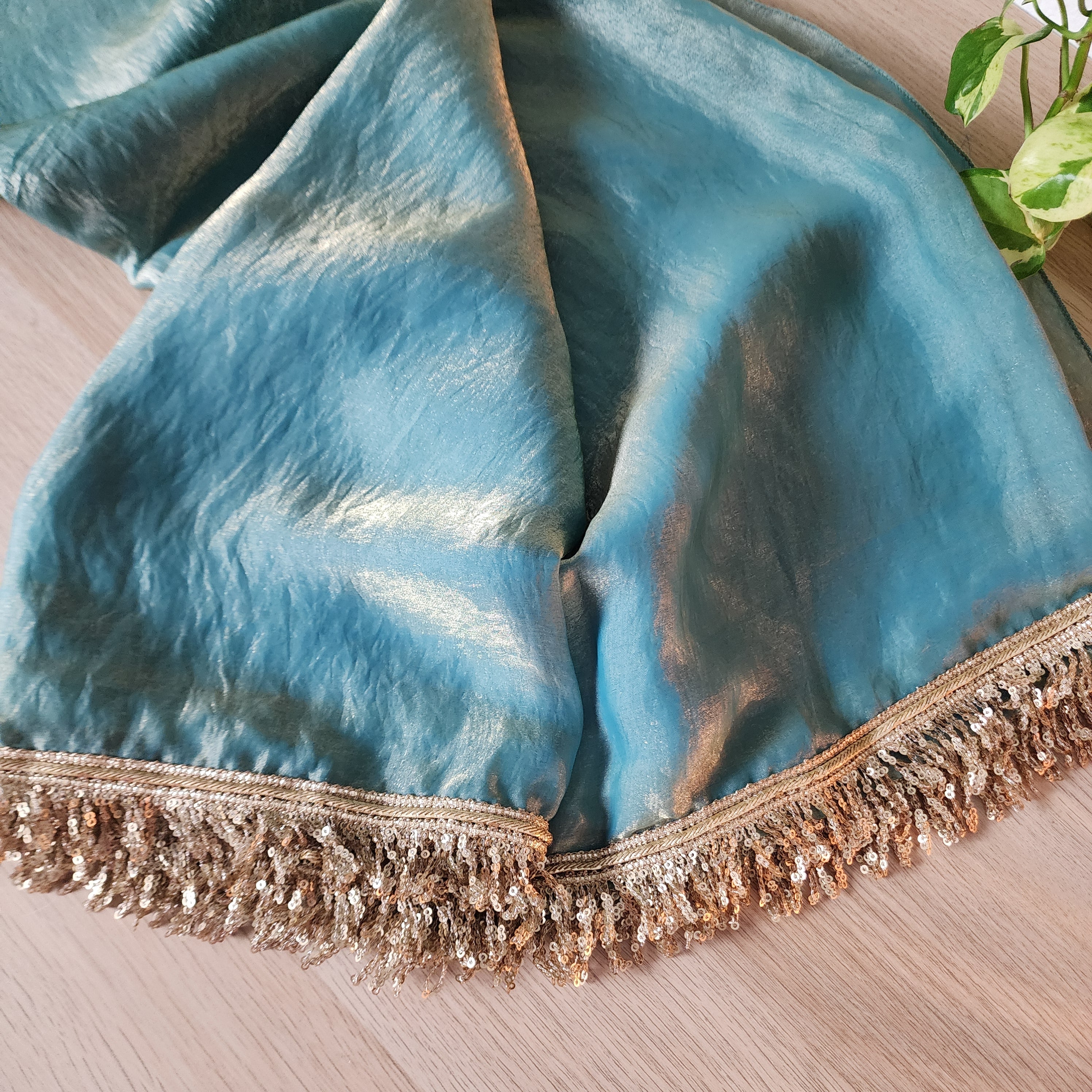 Designer Tissue Silk Saree - Pastel Blue with Readymade Blouse