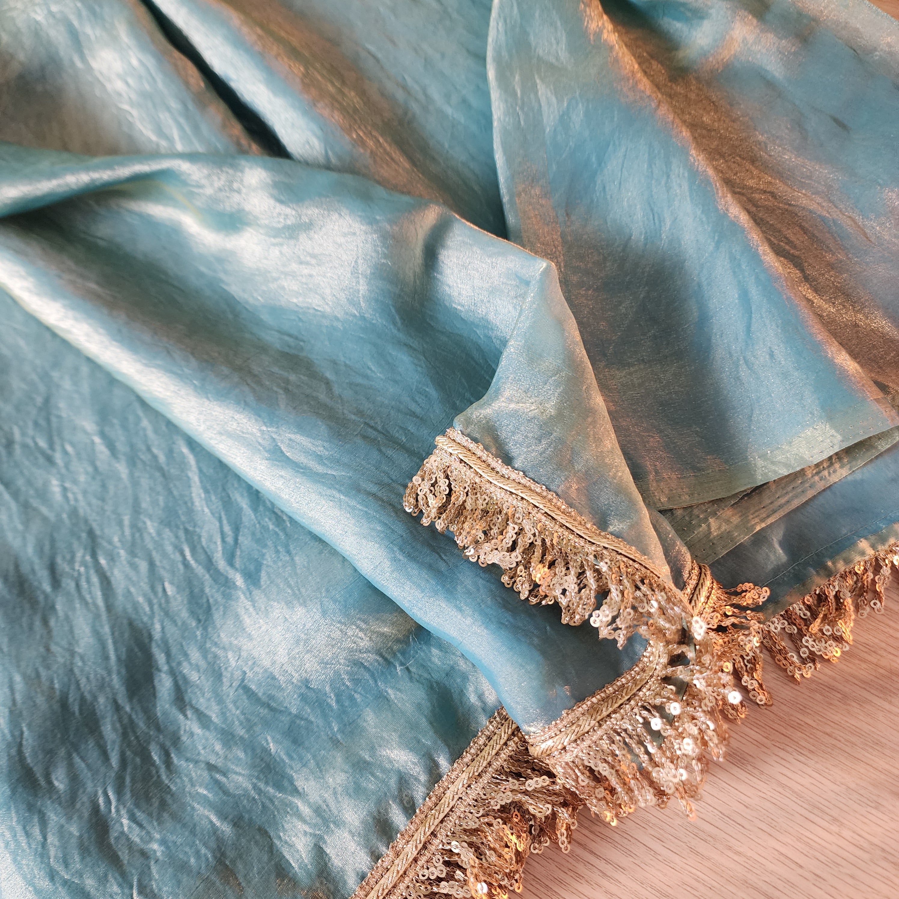 Designer Tissue Silk Saree - Pastel Blue with Readymade Blouse